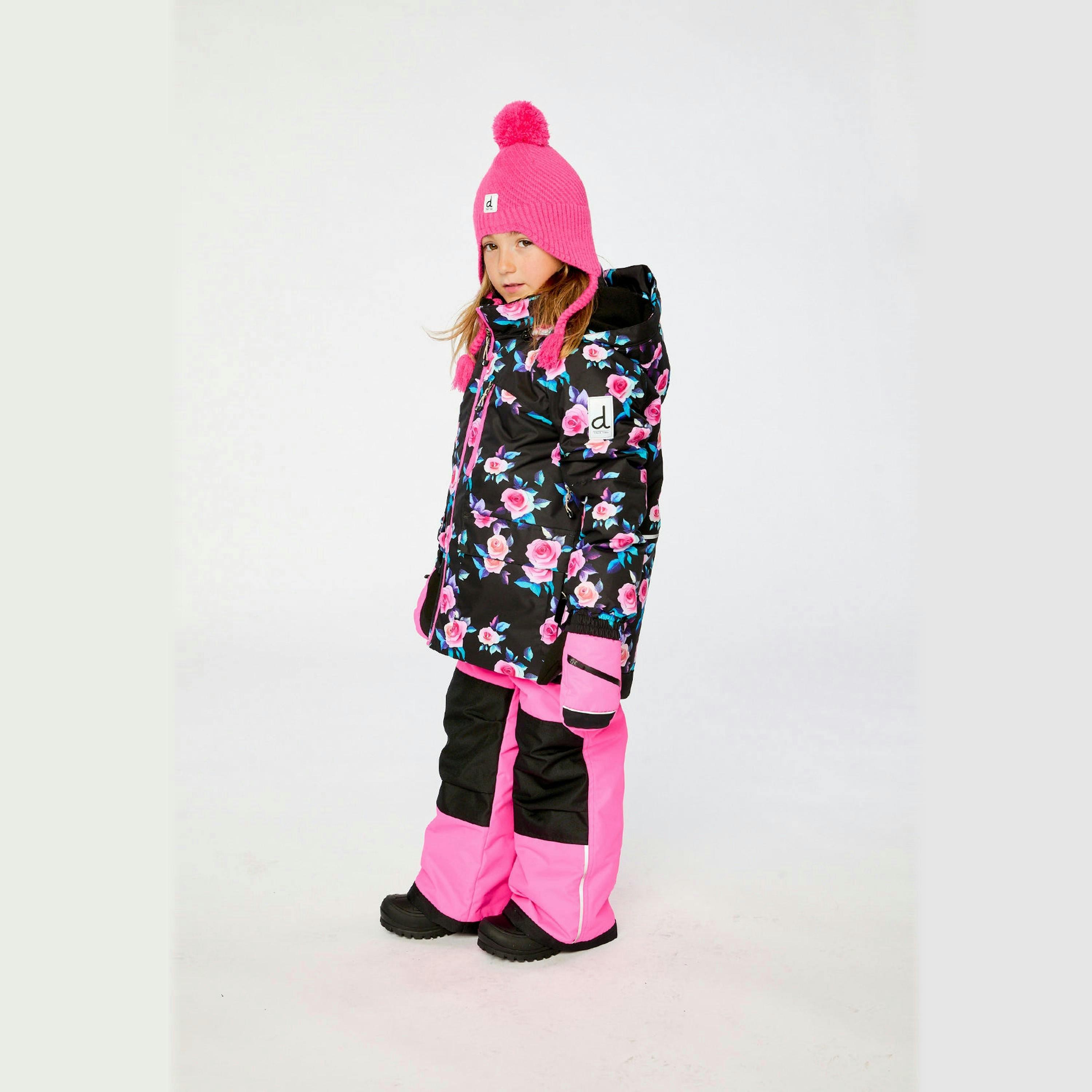 Two Piece Play Snowsuit Black Rose Print With Pink Pants , view 3 of 6