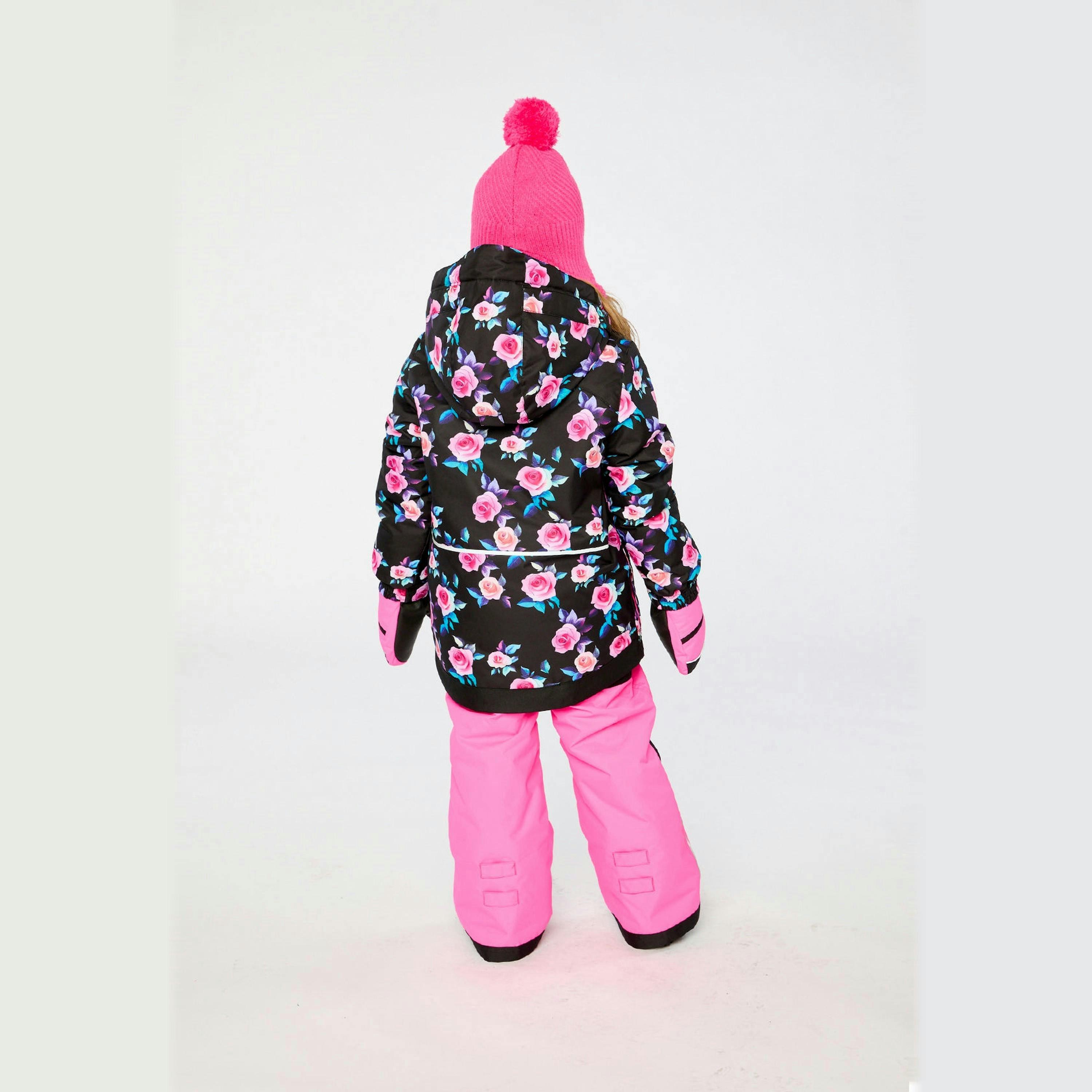 Two Piece Play Snowsuit Black Rose Print With Pink Pants , view 4 of 6