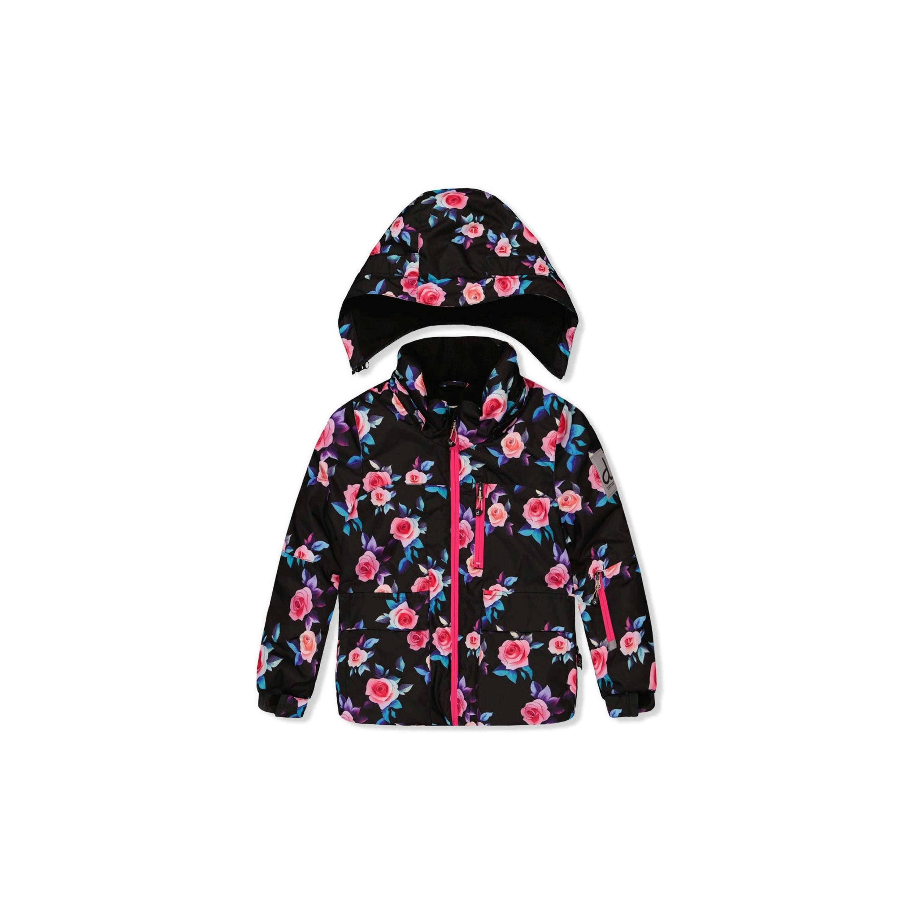 Two Piece Play Snowsuit Black Rose Print With Pink Pants , view 5 of 6