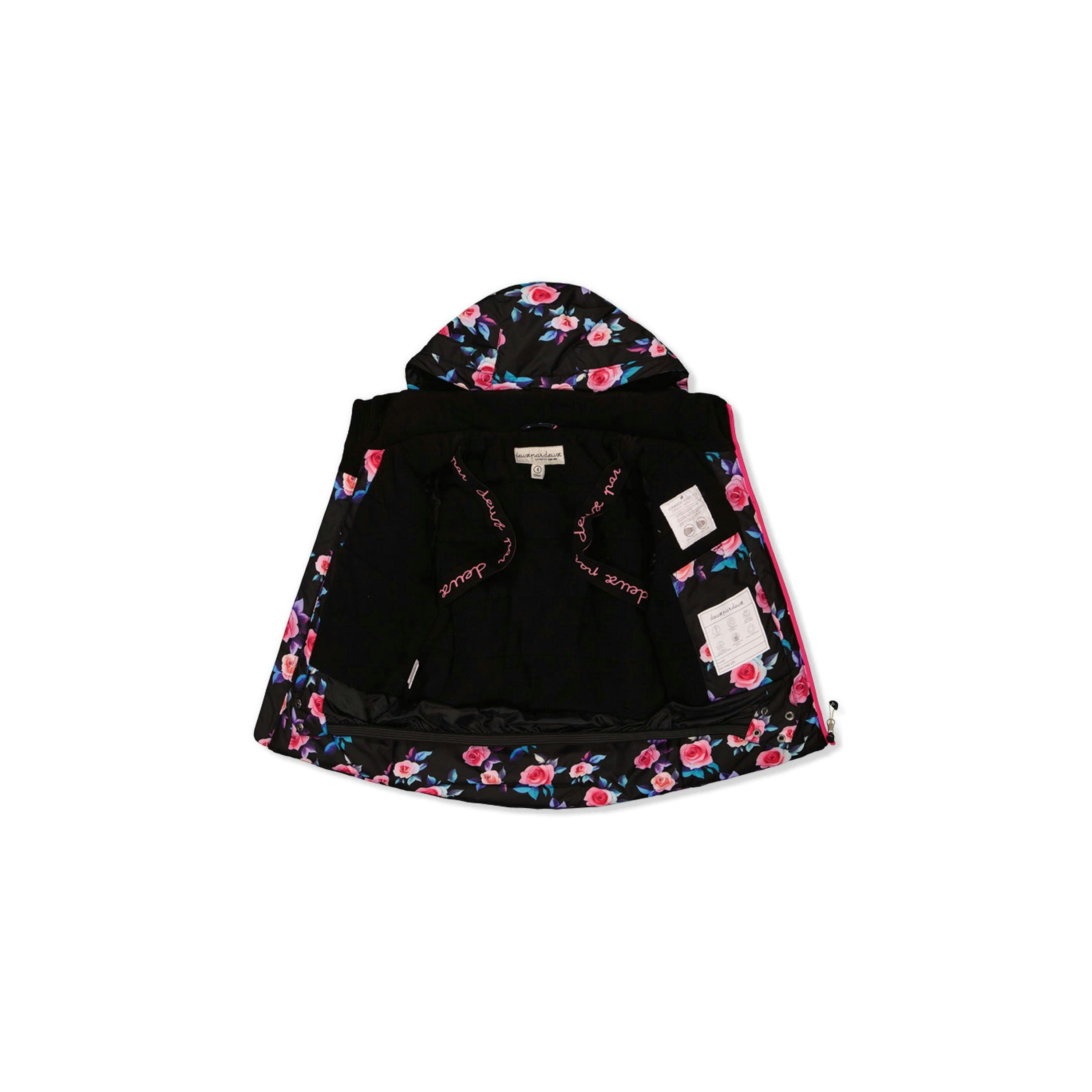 Two Piece Play Snowsuit Black Rose Print With Pink Pants , view 6 of 6