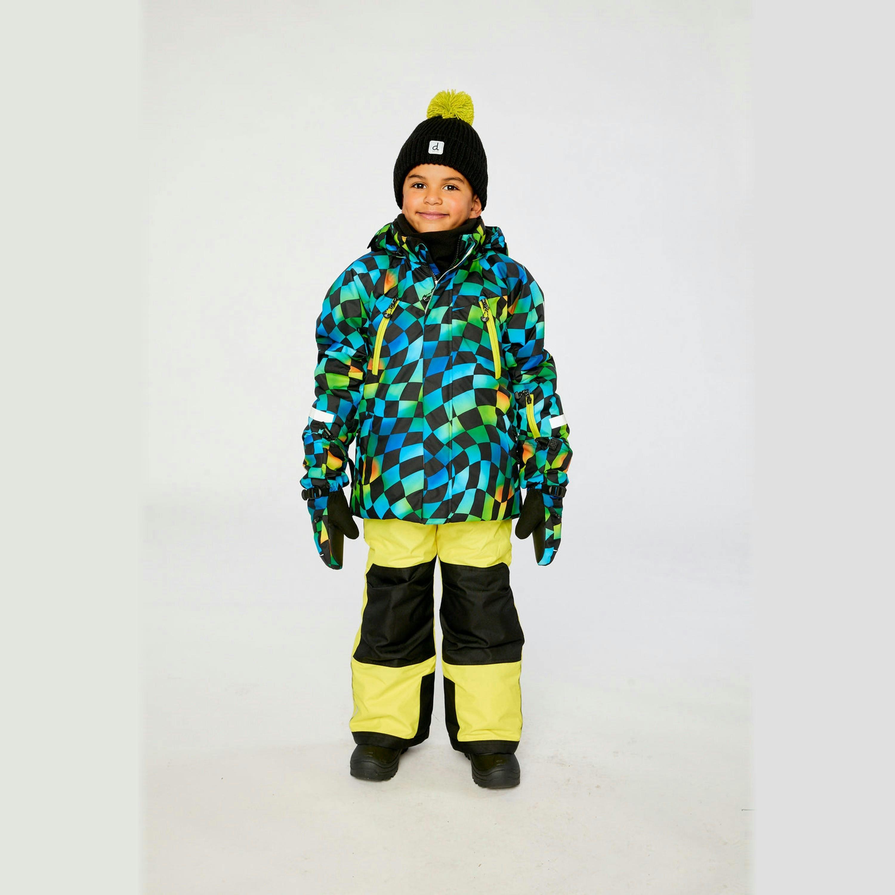 Two Piece Play Snowsuit Green Yellow And Blue Checkerboard With Yellow Pants , view 2 of 6