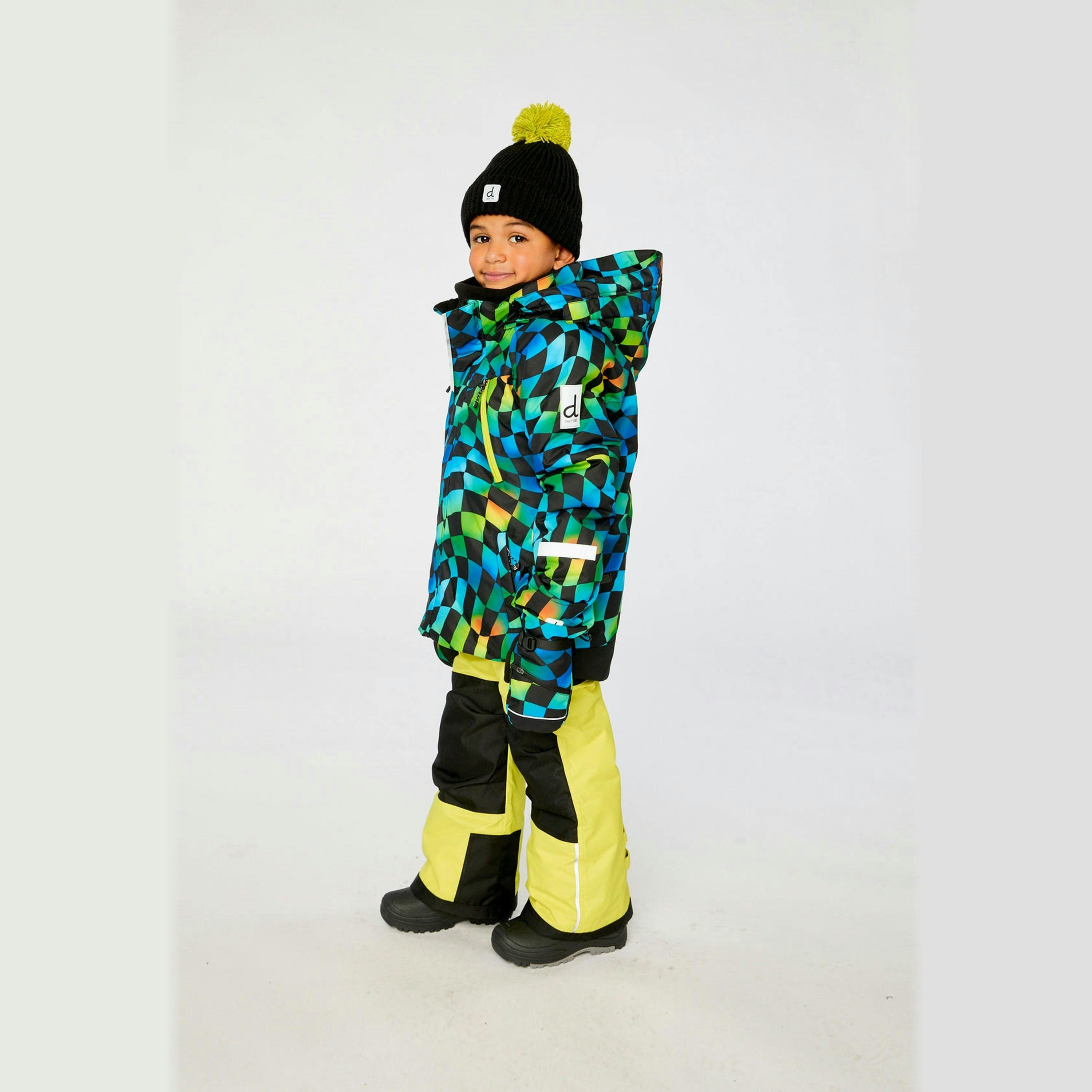 Two Piece Play Snowsuit Green Yellow And Blue Checkerboard With Yellow Pants , view 3 of 6