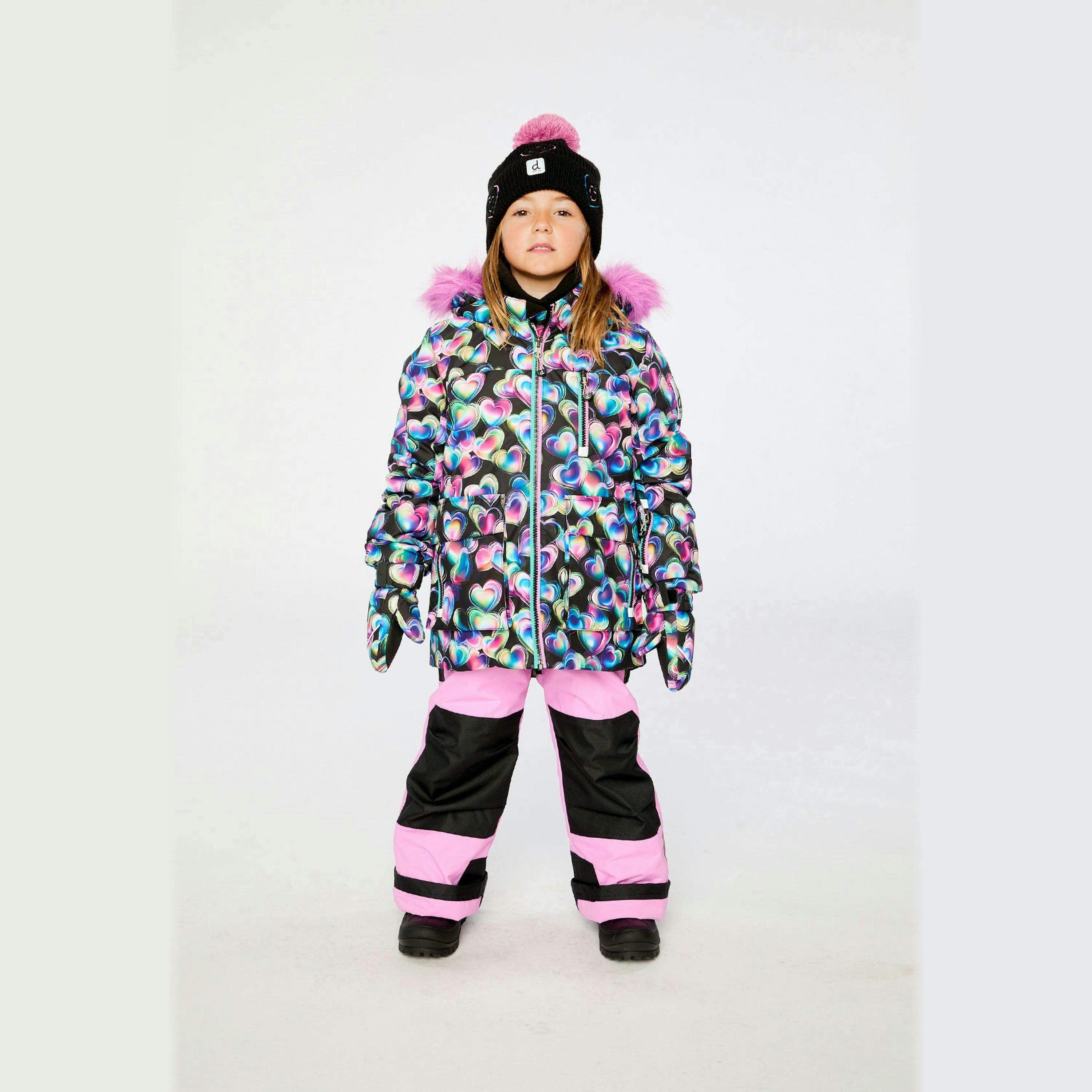 Two Piece Play Snowsuit Black Heart Print With Pink Pants , view 2 of 6