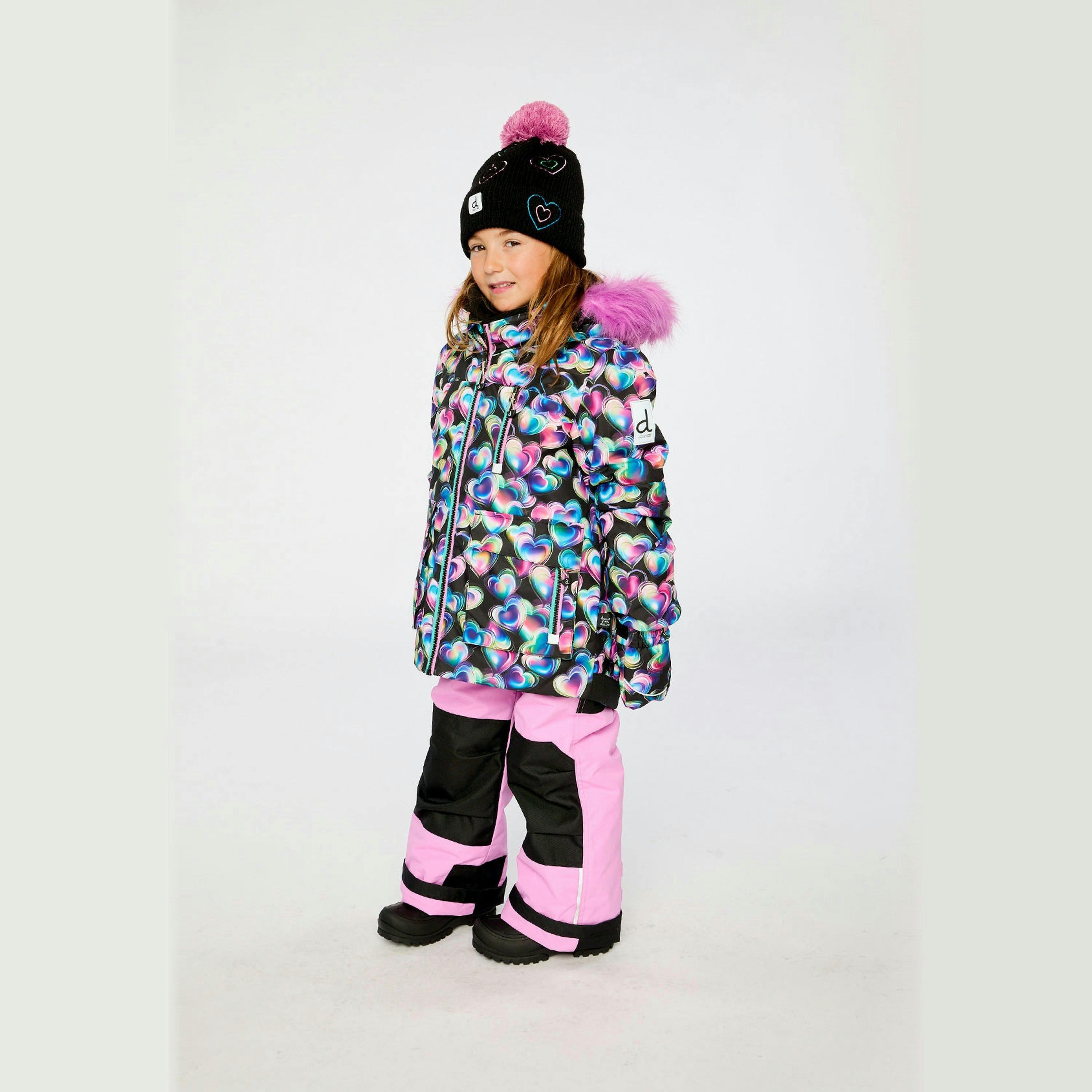 Two Piece Play Snowsuit Black Heart Print With Pink Pants , view 3 of 6
