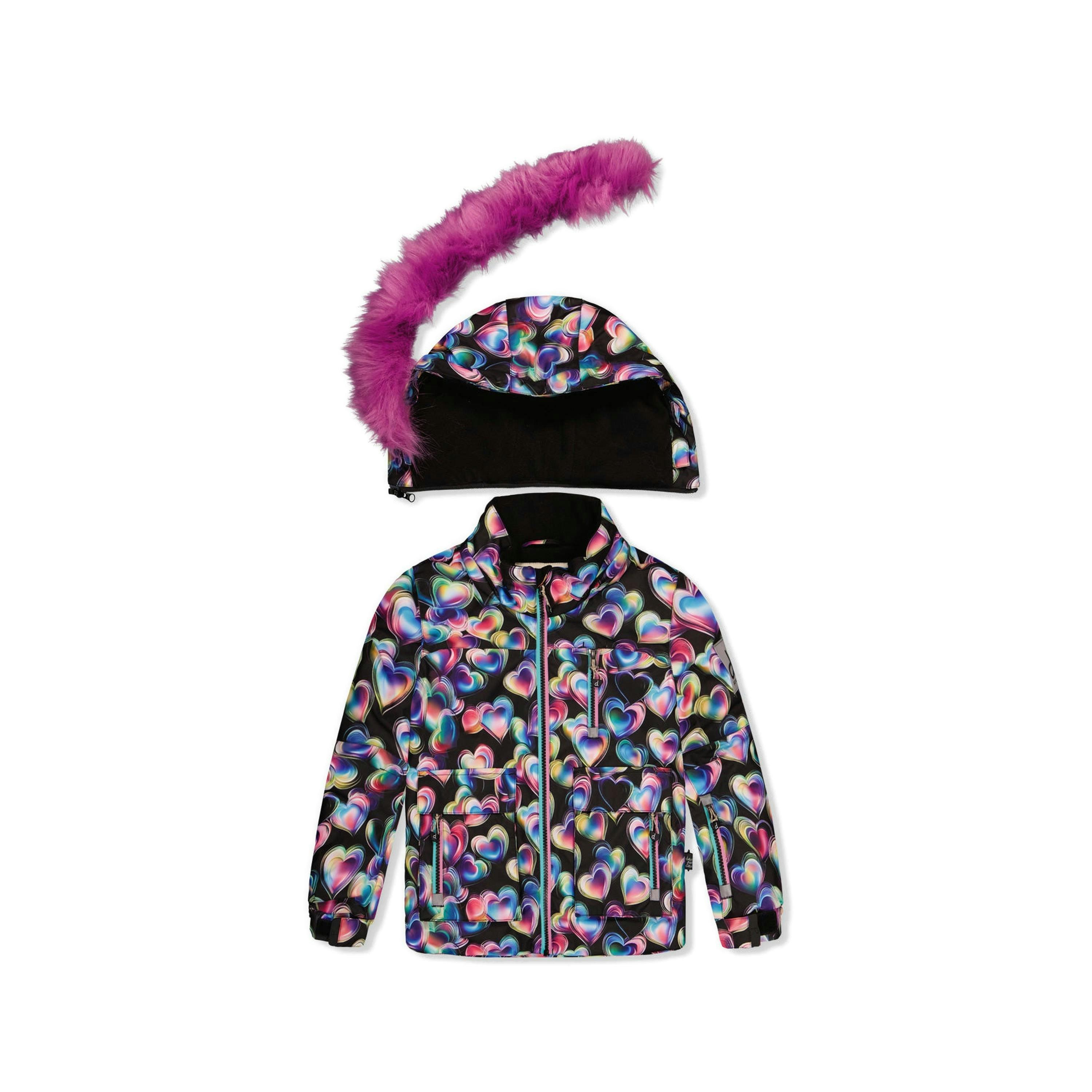 Two Piece Play Snowsuit Black Heart Print With Pink Pants , view 4 of 6