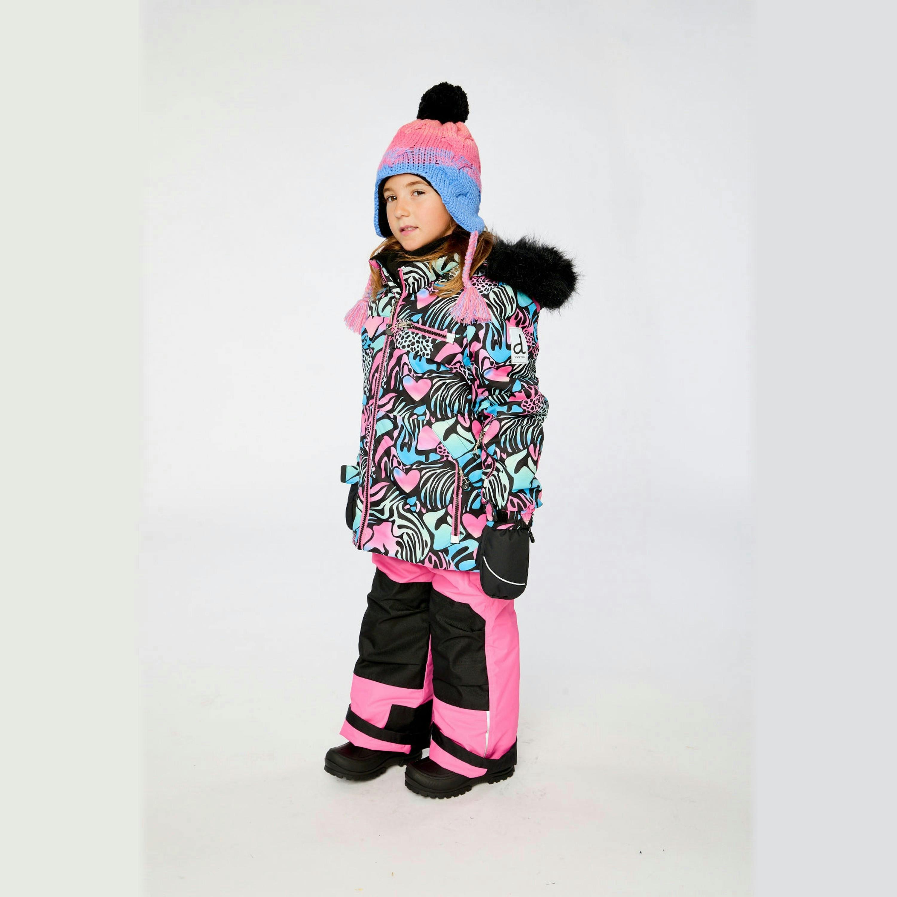 Two Piece Play Snowsuit Black Zebra Print With Pink Pants , view 3 of 6
