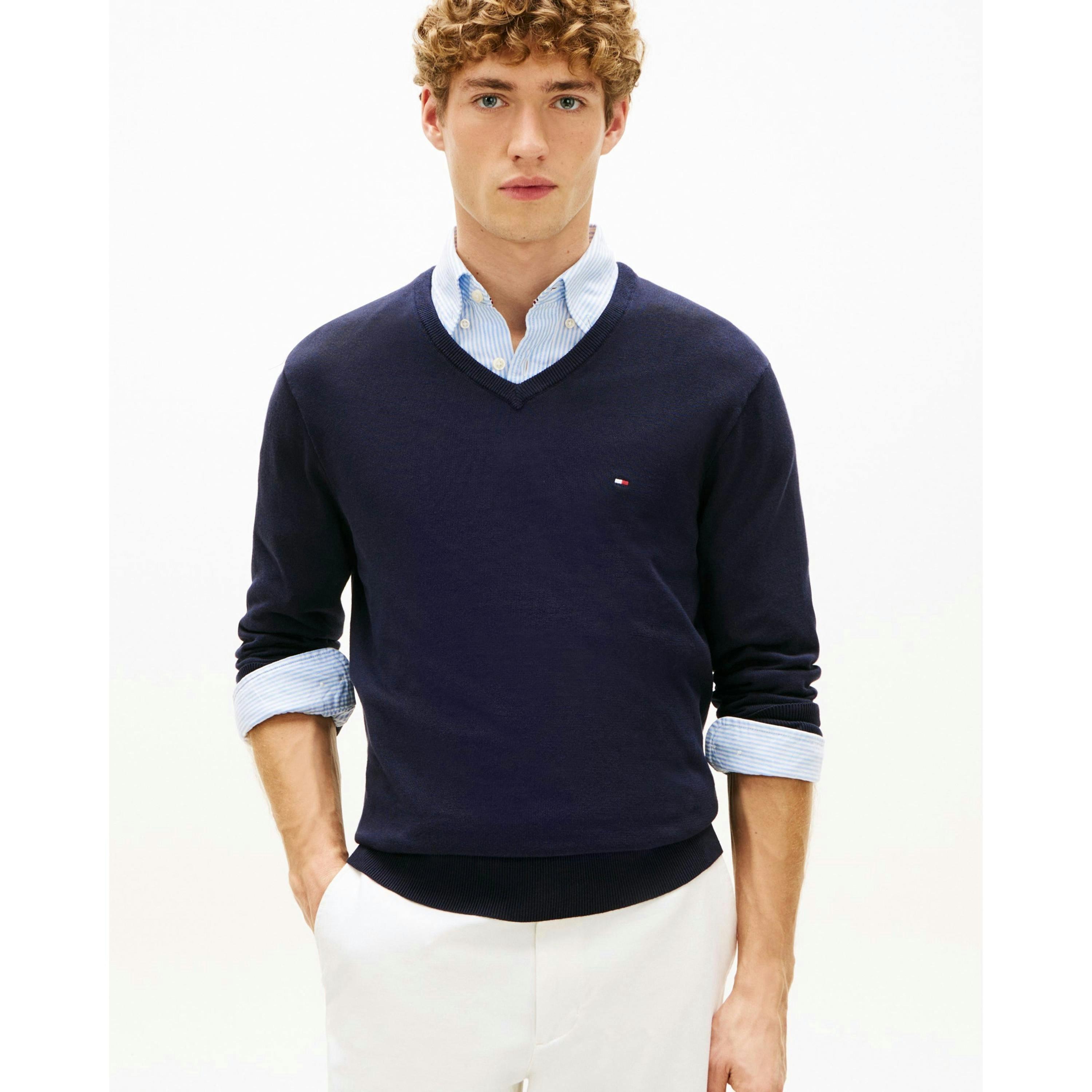 Tommy Hilfiger V-Neck Jumper  in Blue , view 3 of 5