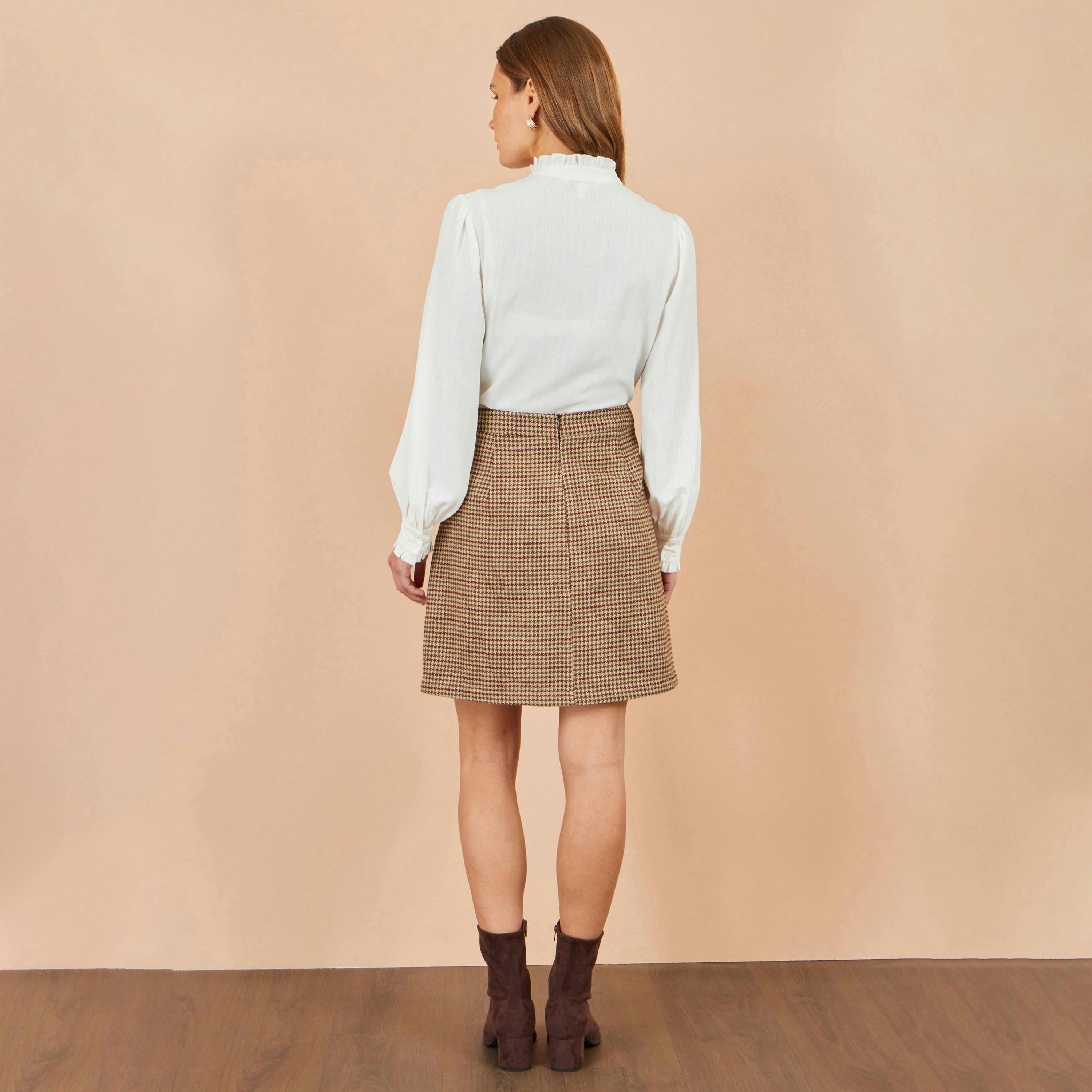 Yumi Brown Check Mini Skirt With Pockets , view 3 of 4