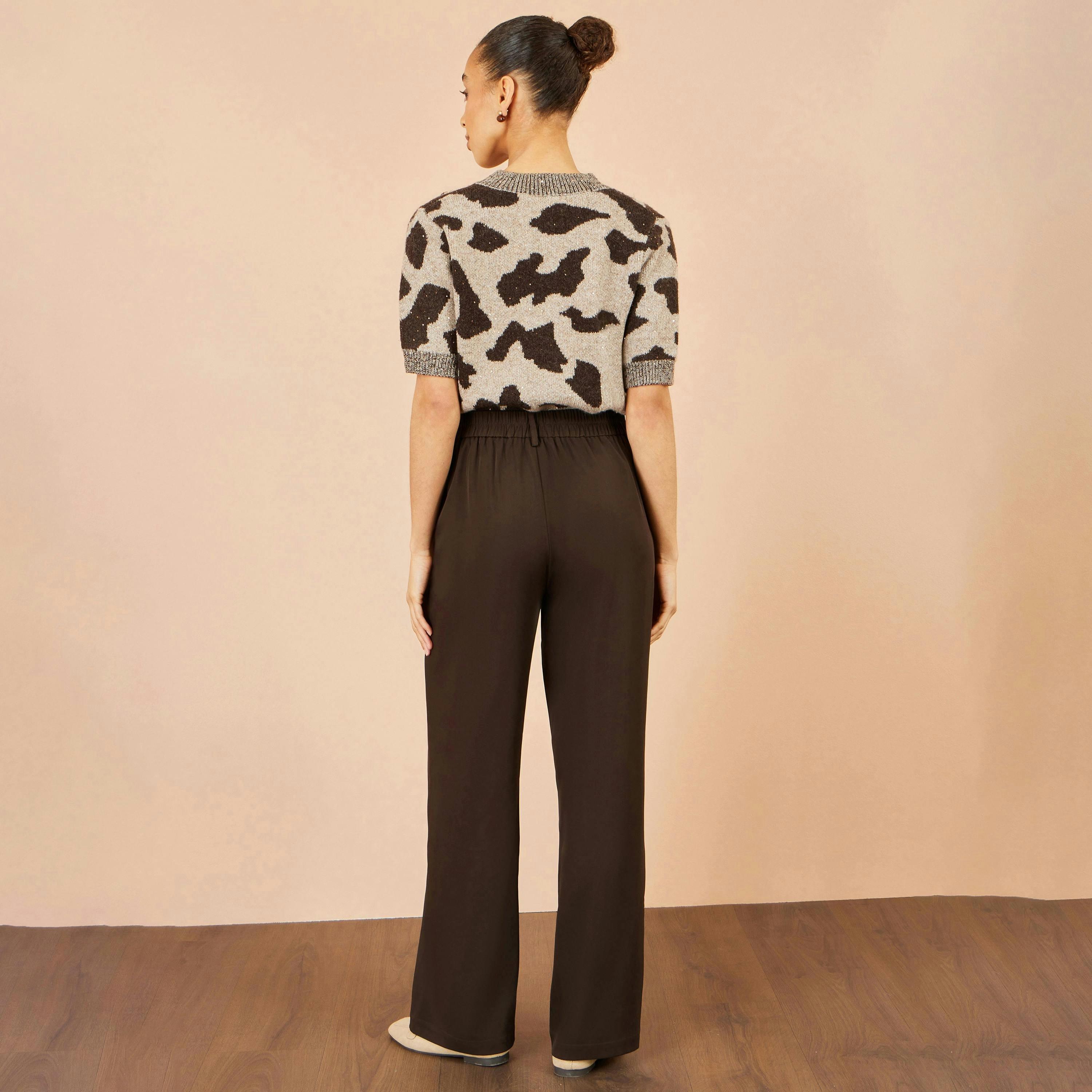 Yumi Brown Wide Leg Stretch Trousers , view 4 of 4