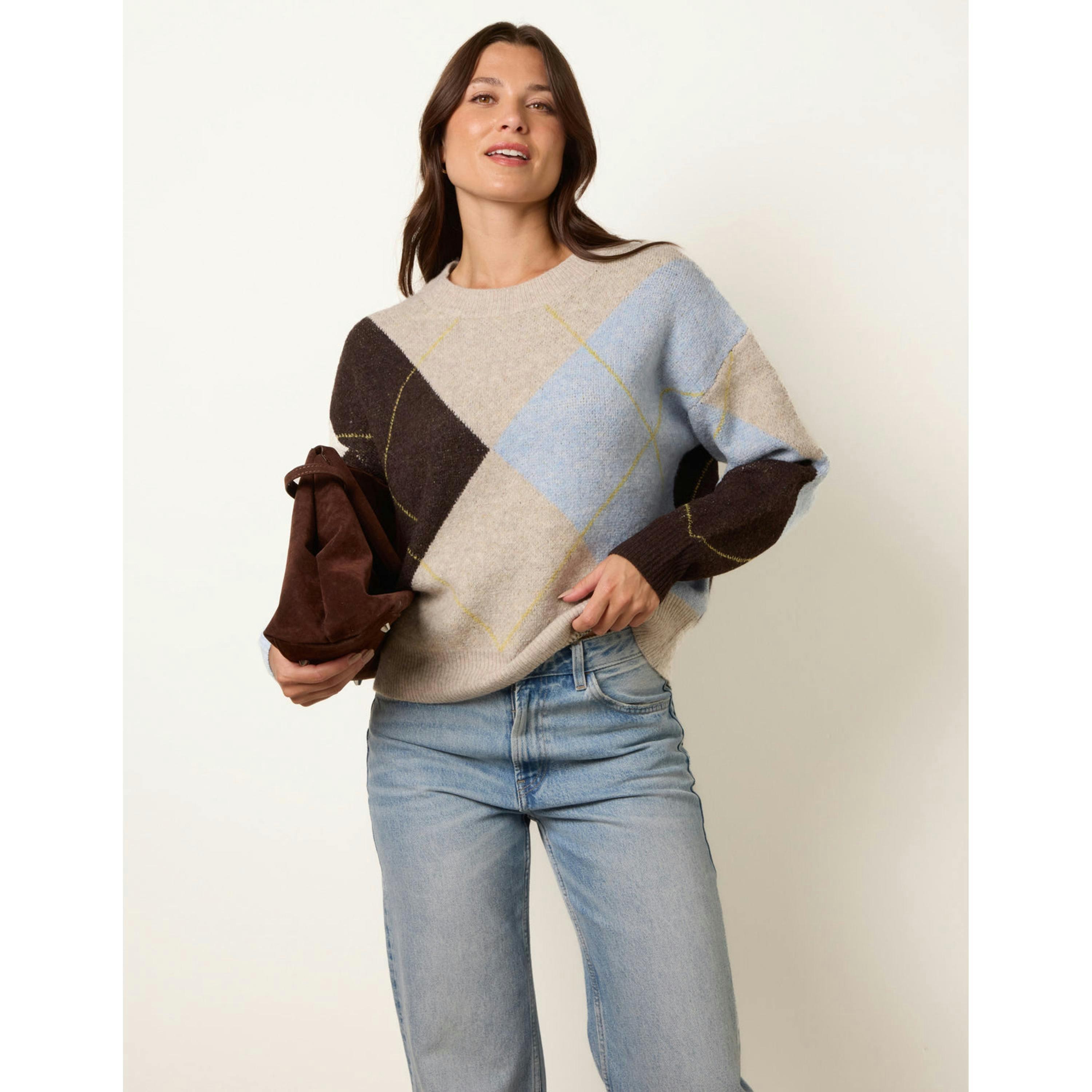 Blue Vanilla Argyle Knit Jumper  in Blue , view 1 of 4