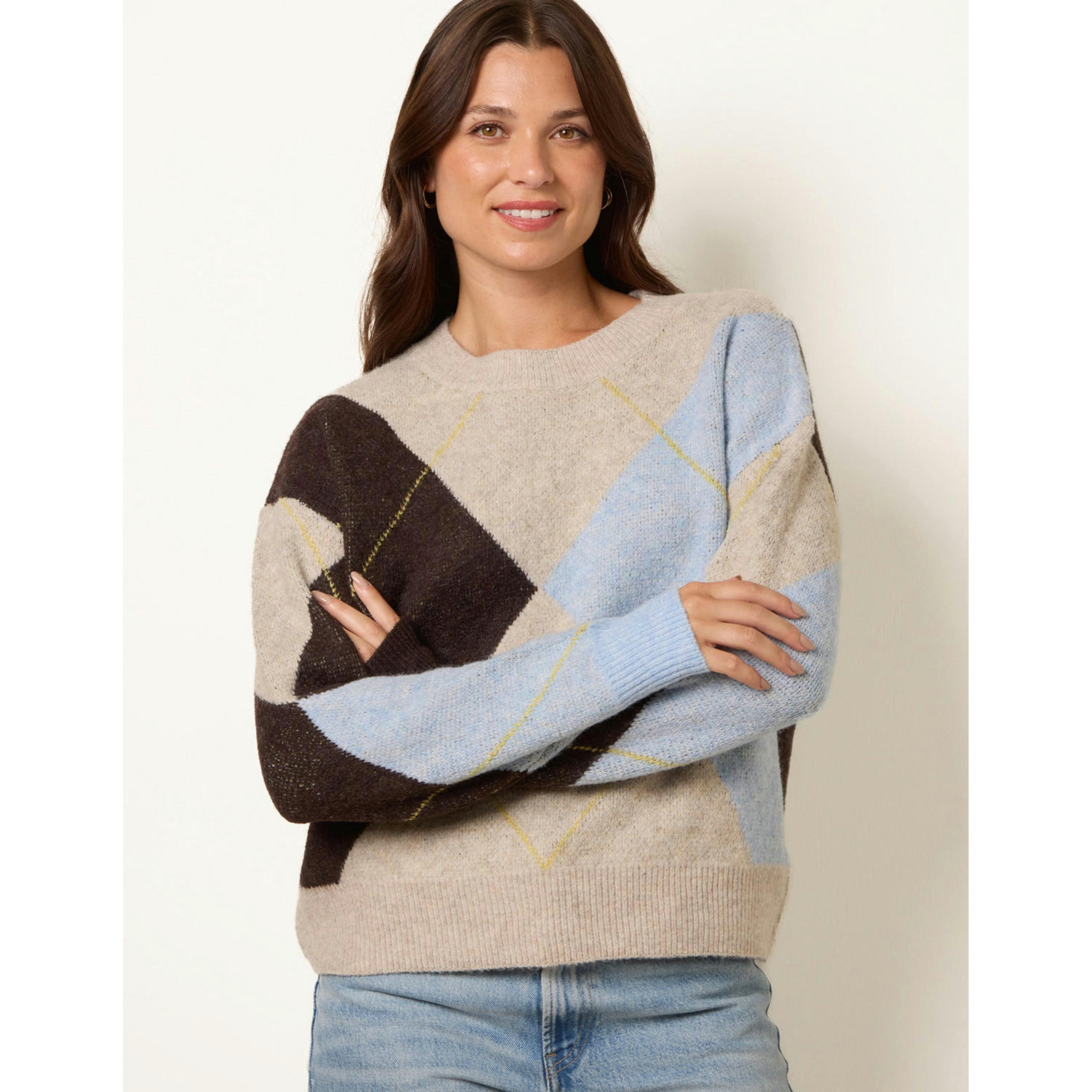 Blue Vanilla Argyle Knit Jumper  in Blue , view 3 of 4
