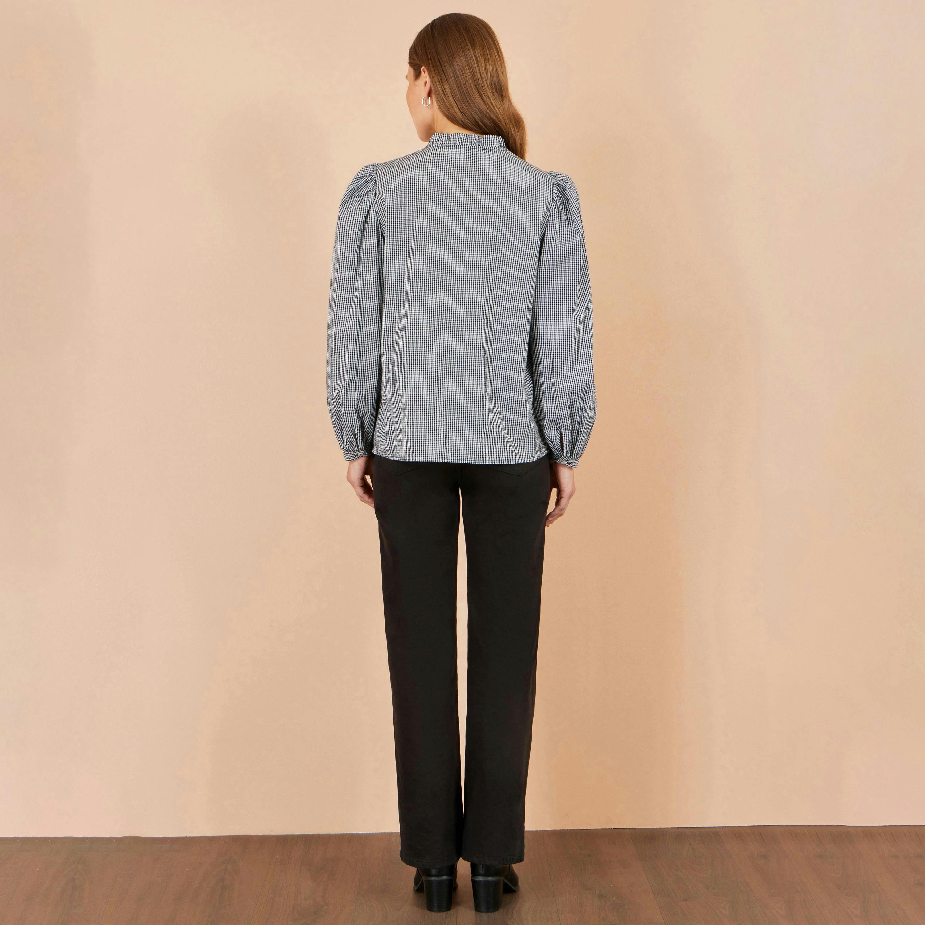 Yumi Black Cotton Gingham Embroidered Shirt , view 4 of 5