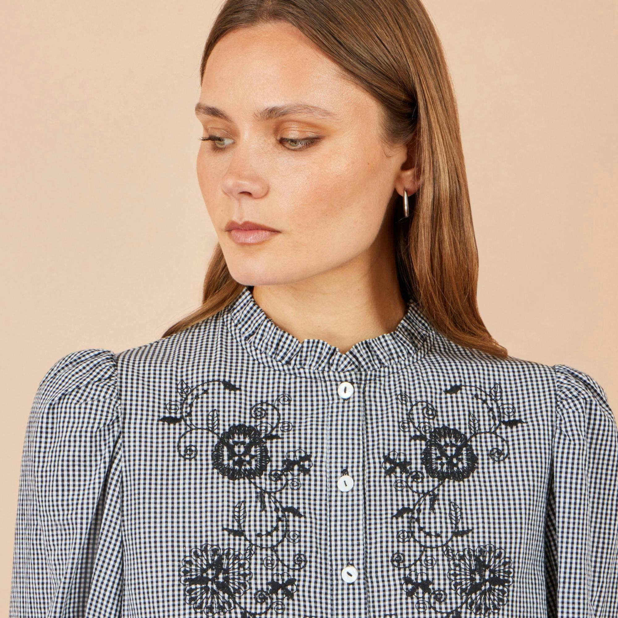 Yumi Black Cotton Gingham Embroidered Shirt , view 5 of 5