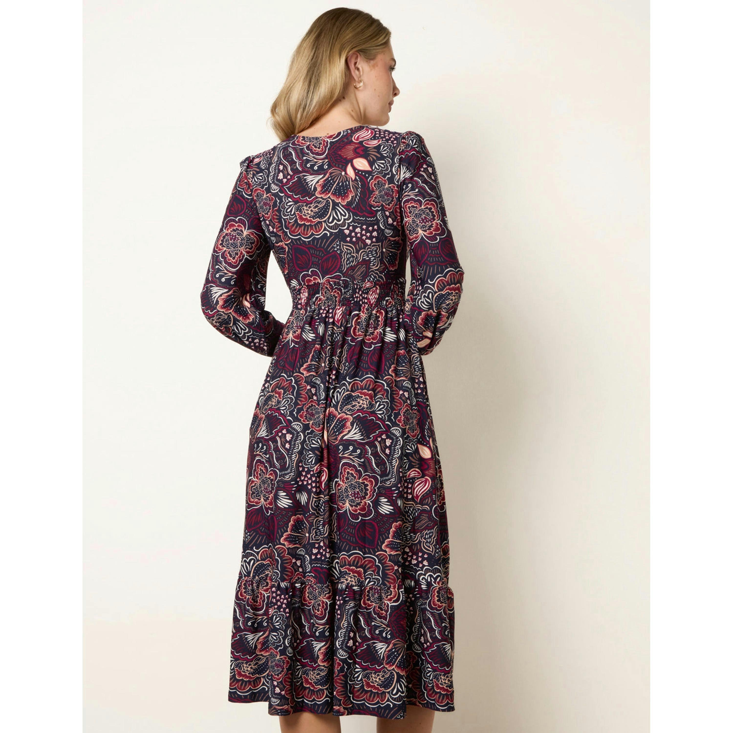 Blue Vanilla Button Front V Neck Midi Dress With Pockets  in Navy , view 2 of 5