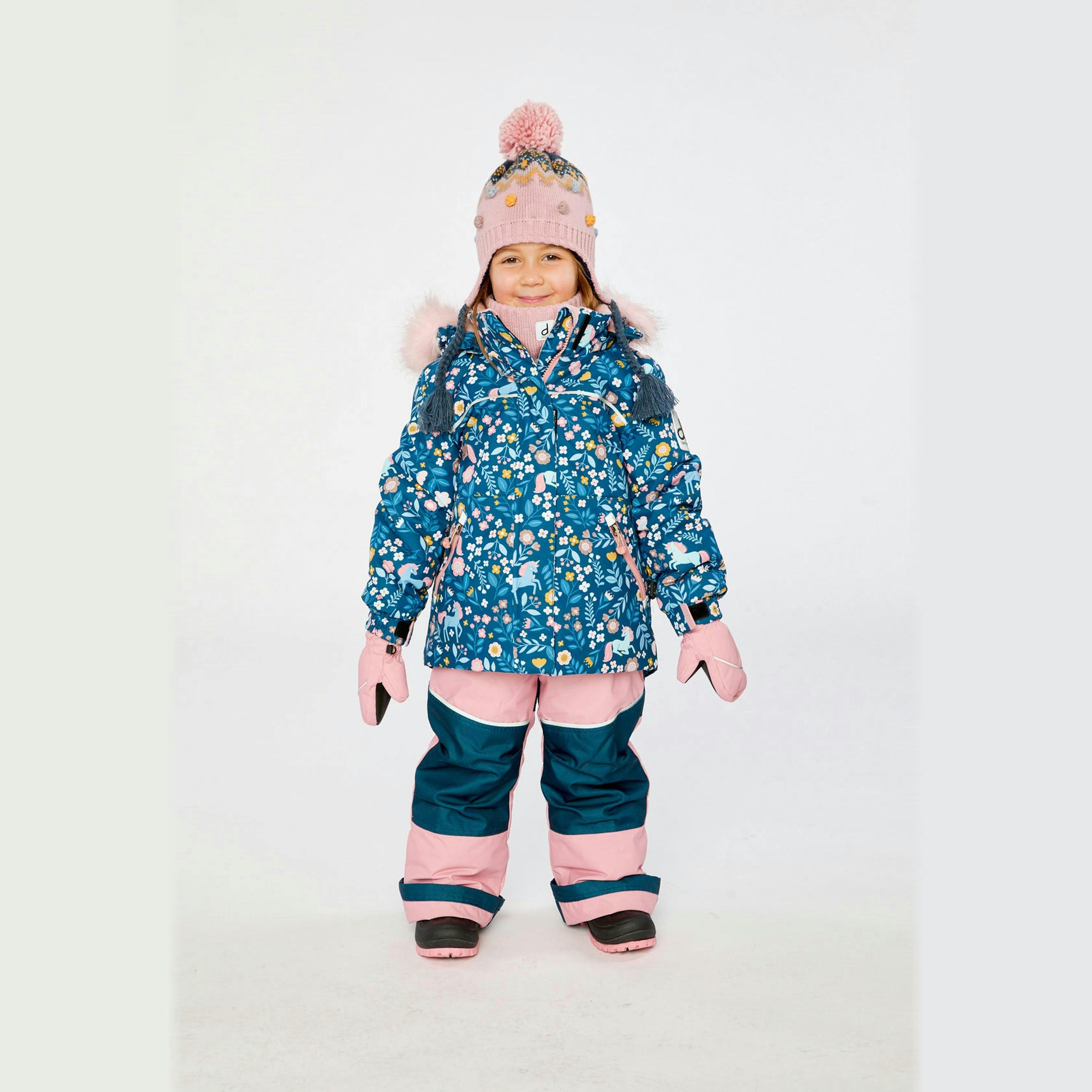 Two Piece Discover Snowsuit Blue And Pink Unicorn Print , view 2 of 6