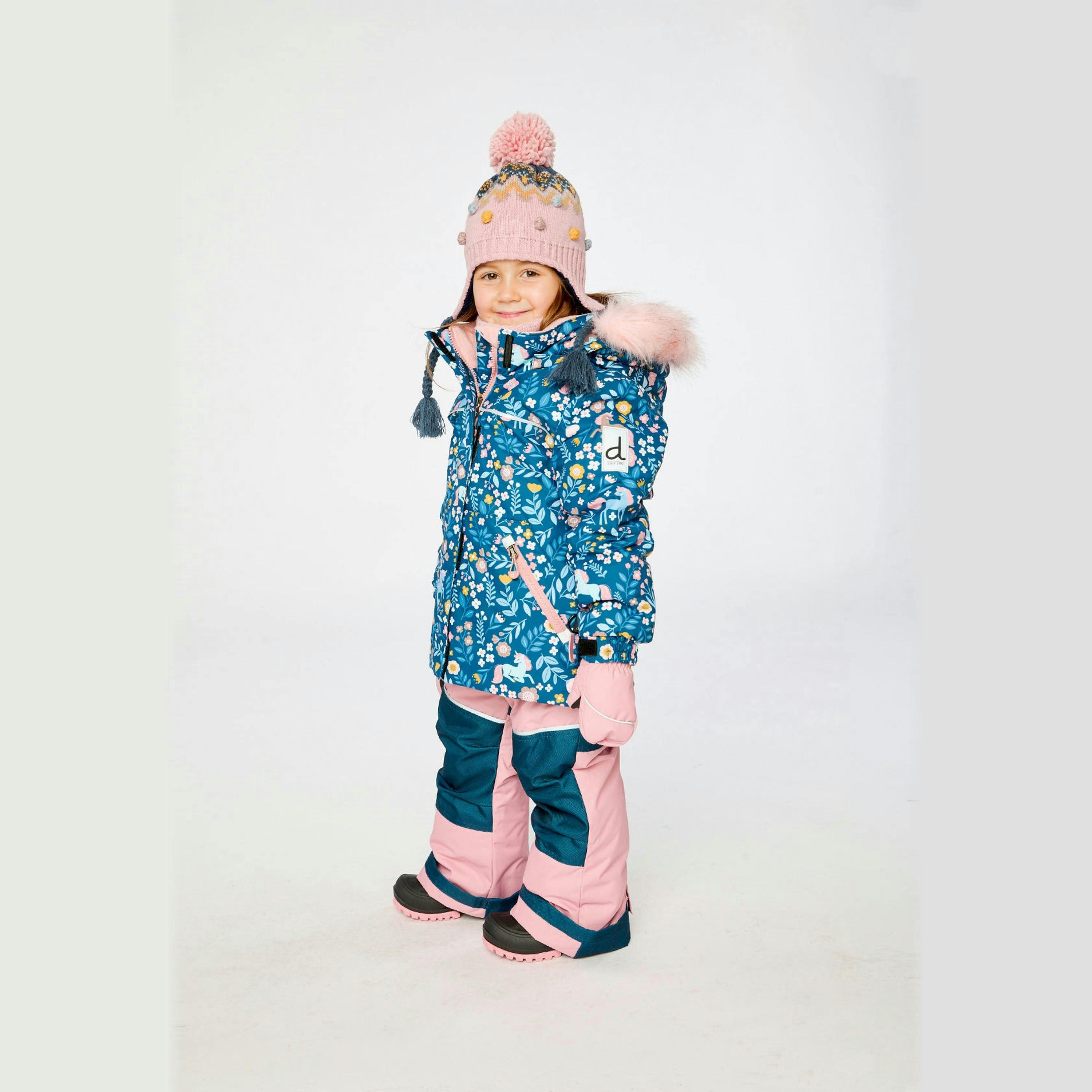 Two Piece Discover Snowsuit Blue And Pink Unicorn Print , view 3 of 6