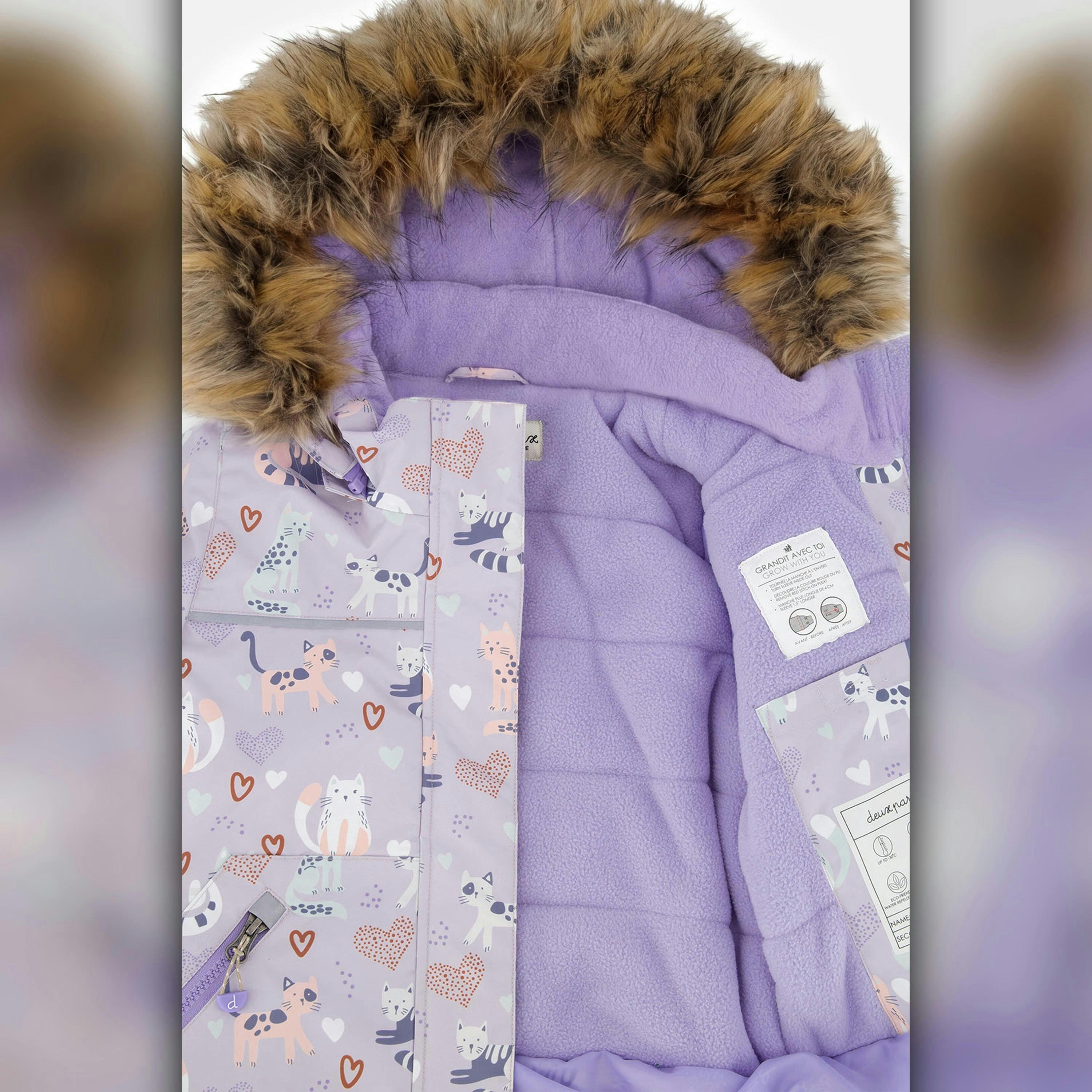Two Piece Discover Snowsuit Purple Printed Cats , view 5 of 6