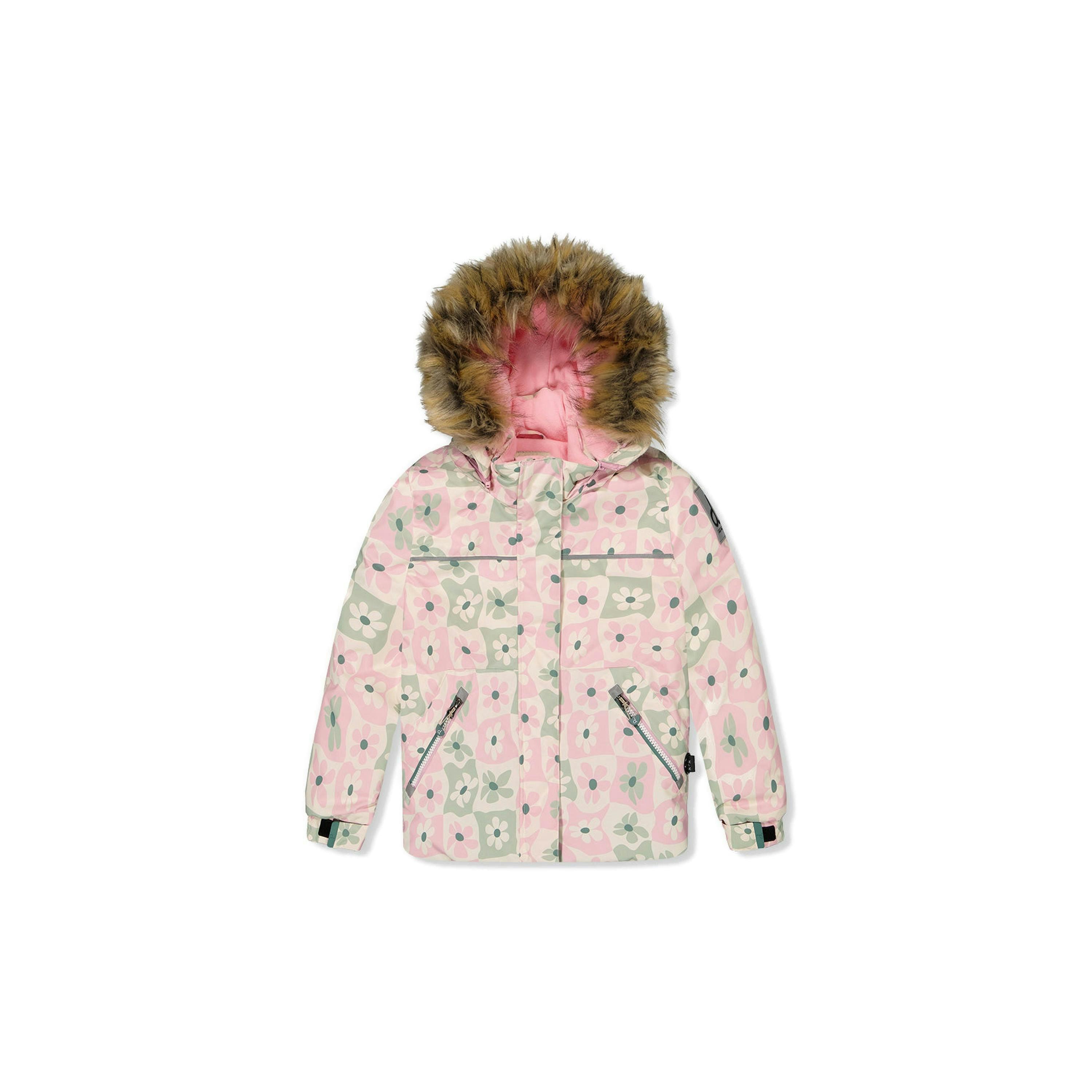 Two Piece Discover Snowsuit White With Retro Pink Print , view 5 of 6
