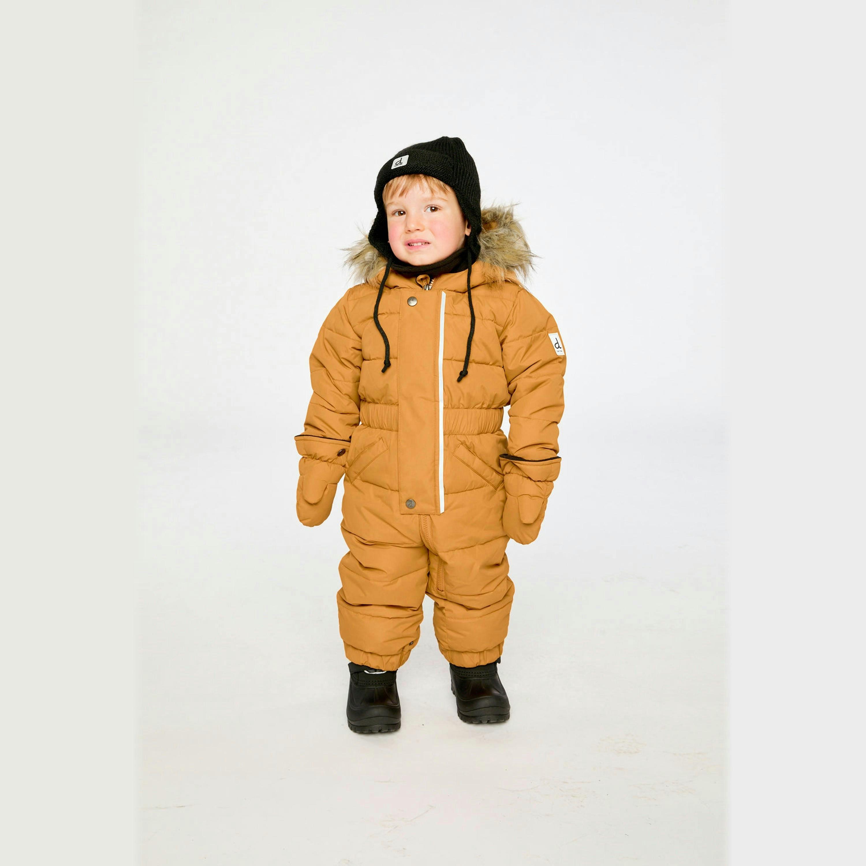Baby Original One Piece Puffy Snowsuit With Removable Mittens And Boots Brown Sugar , view 2 of 6