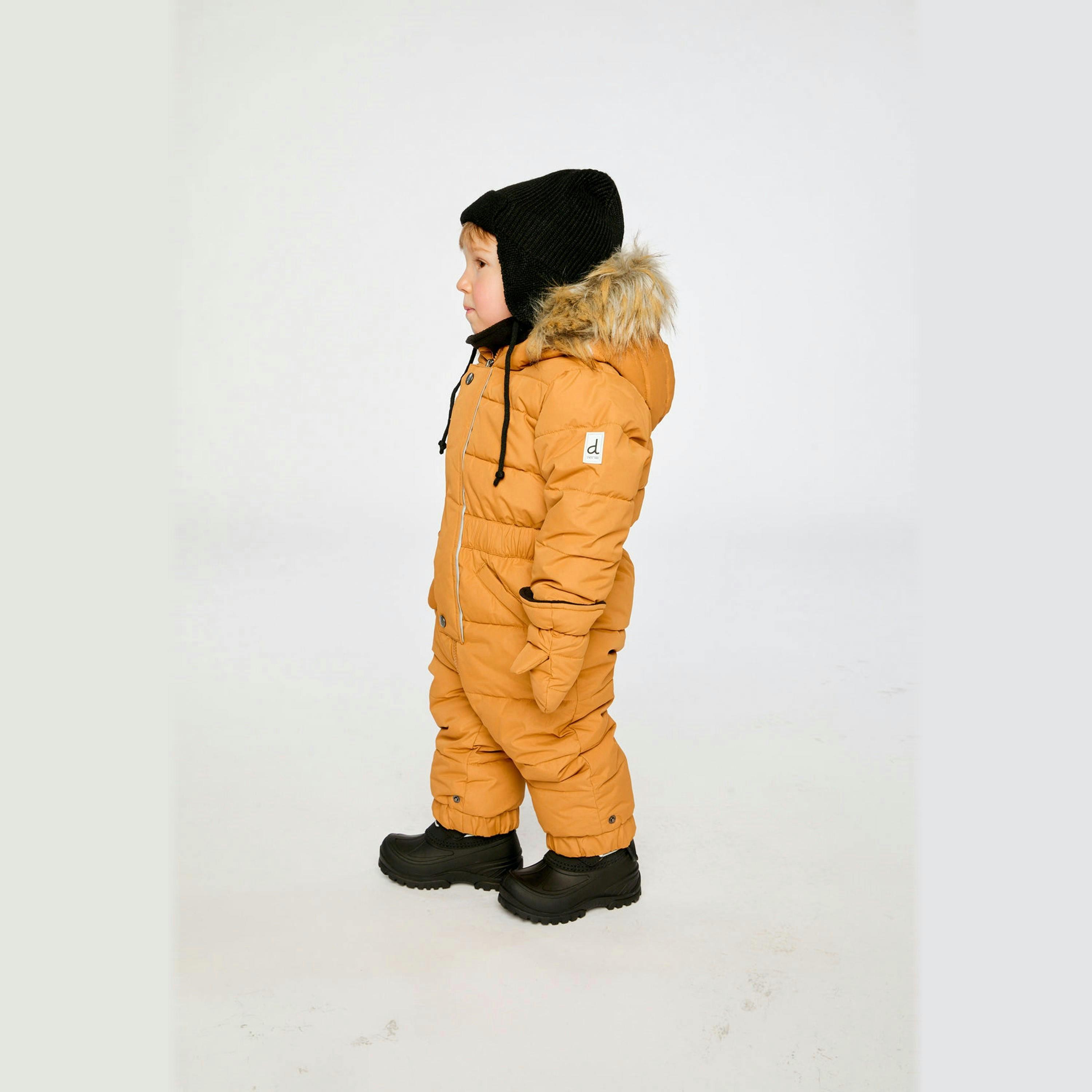 Baby Original One Piece Puffy Snowsuit With Removable Mittens And Boots Brown Sugar , view 3 of 6