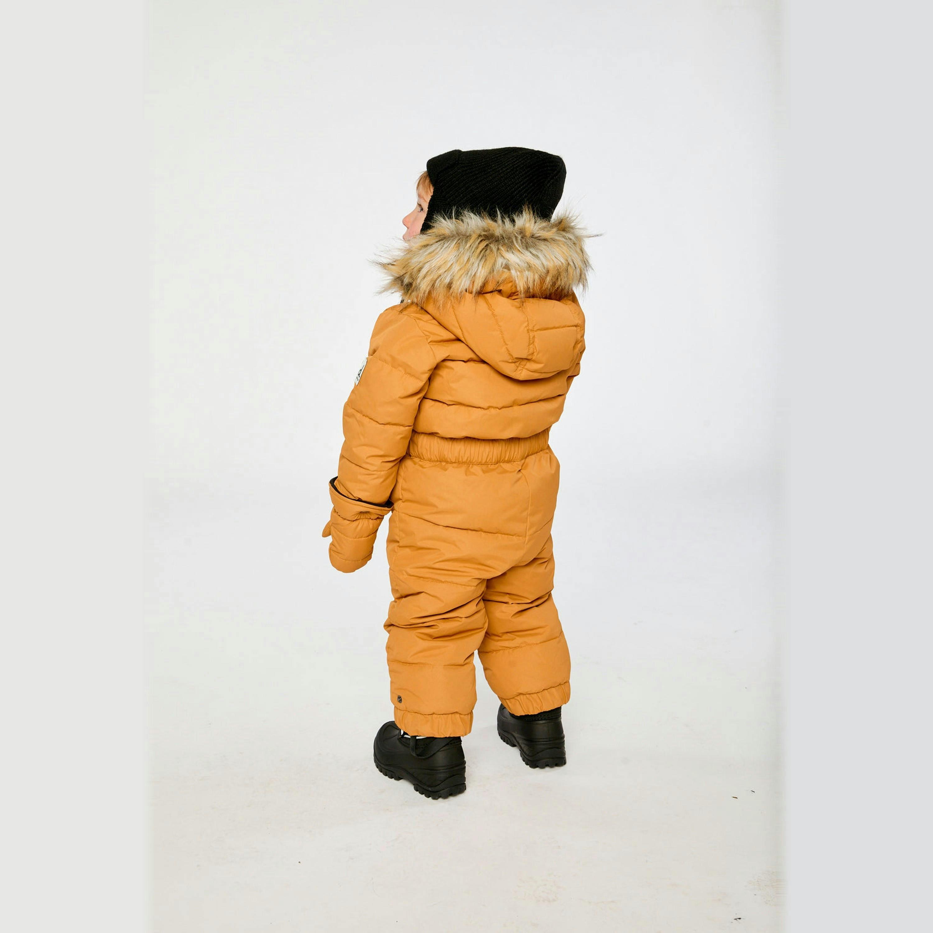 Baby Original One Piece Puffy Snowsuit With Removable Mittens And Boots Brown Sugar , view 4 of 6