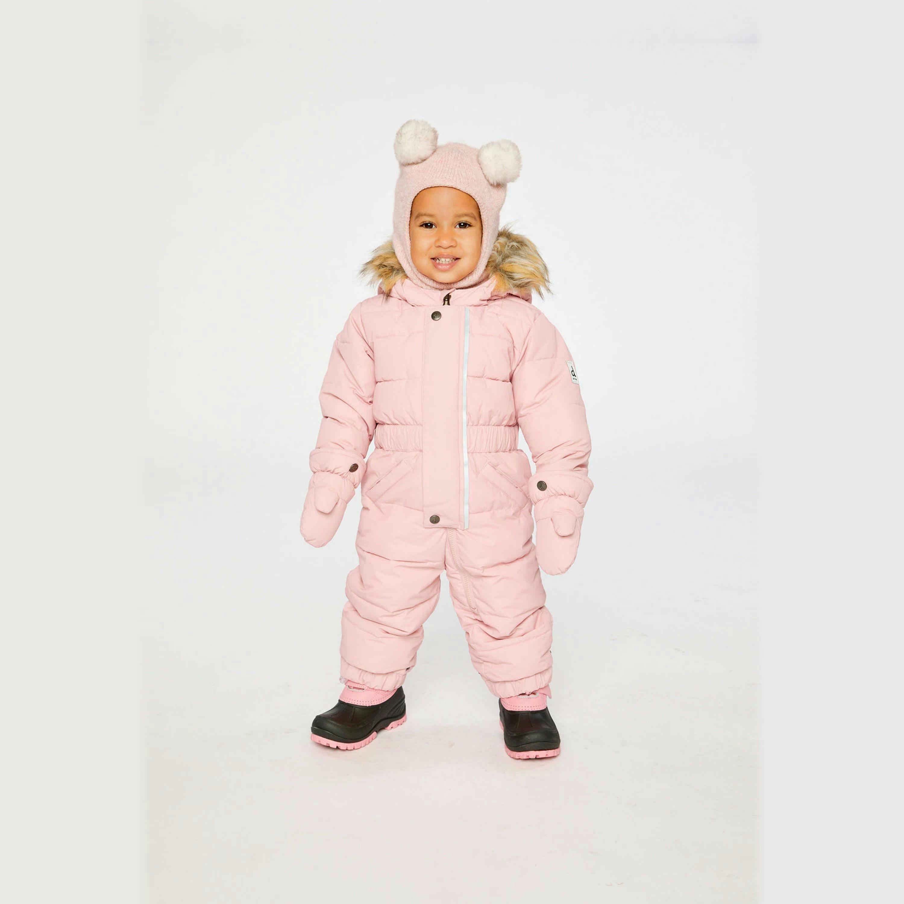 Baby Original One Piece Puffy Snowsuit With Removable Mittens And Boots Pale Dusty Pink , view 2 of 6