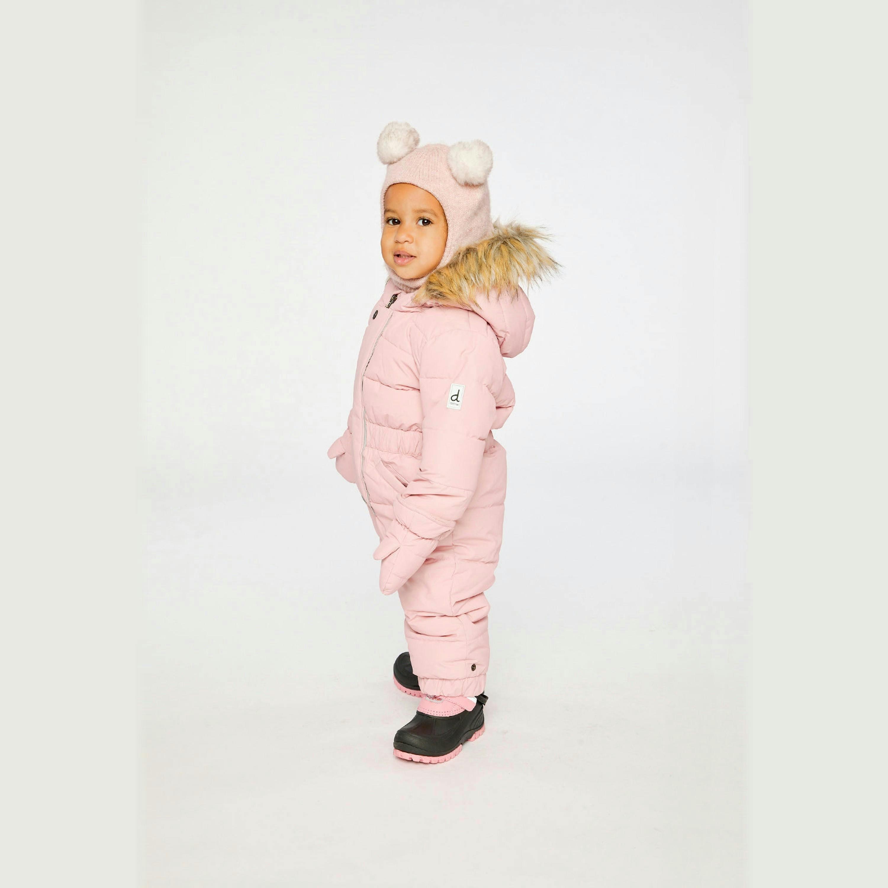 Baby Original One Piece Puffy Snowsuit With Removable Mittens And Boots Pale Dusty Pink , view 3 of 6