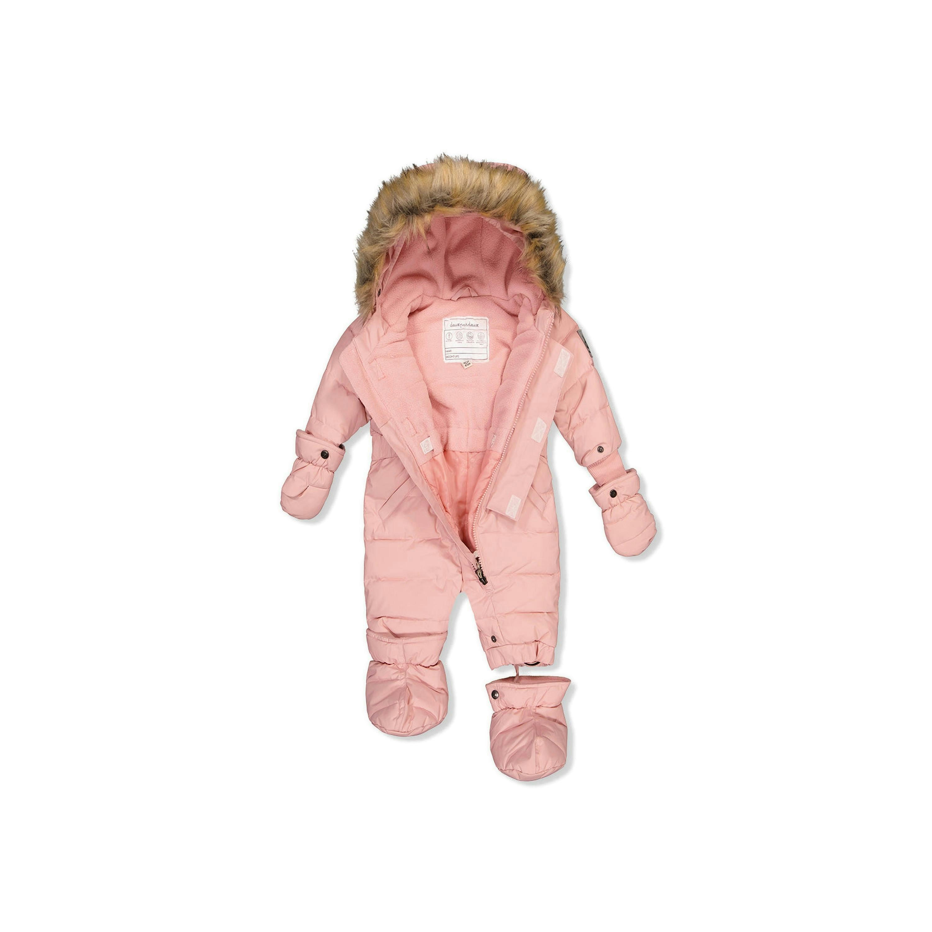 Baby Original One Piece Puffy Snowsuit With Removable Mittens And Boots Pale Dusty Pink , view 6 of 6