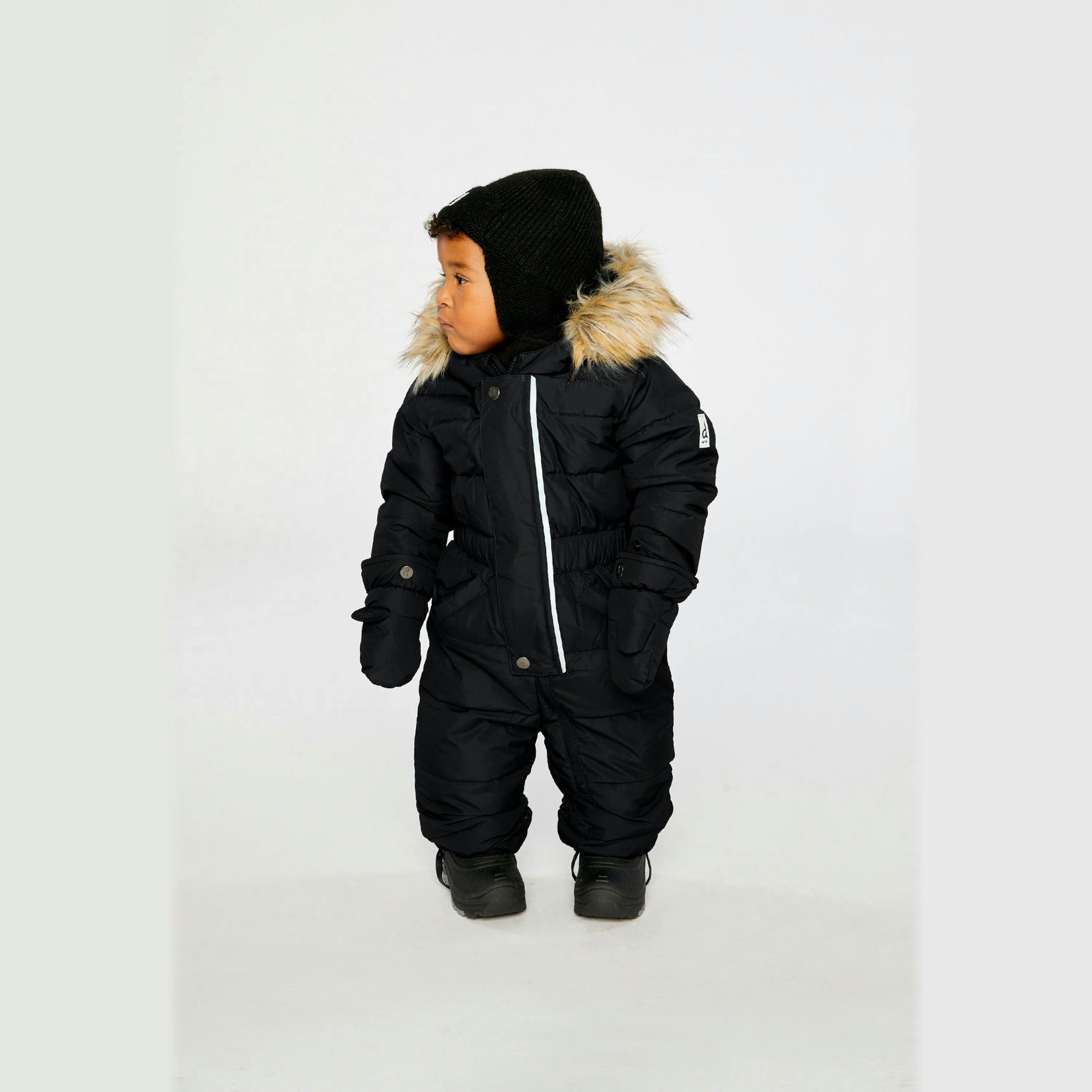 Baby Original One Piece Puffy Snowsuit With Removable Mittens And Boots Black , view 2 of 6