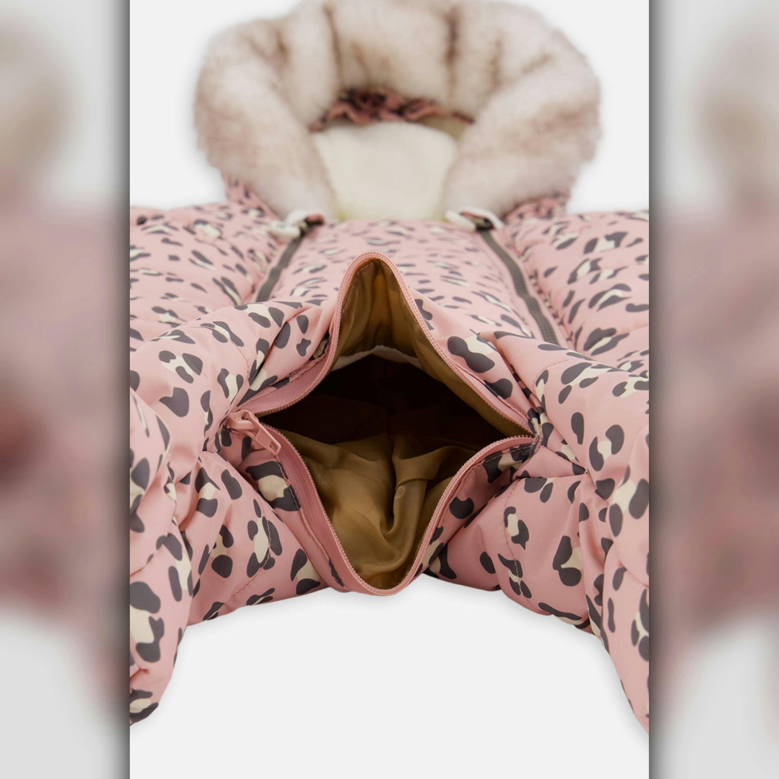 Baby One Piece Snowsuit For Car Seats Rose Leopard Print , view 3 of 5