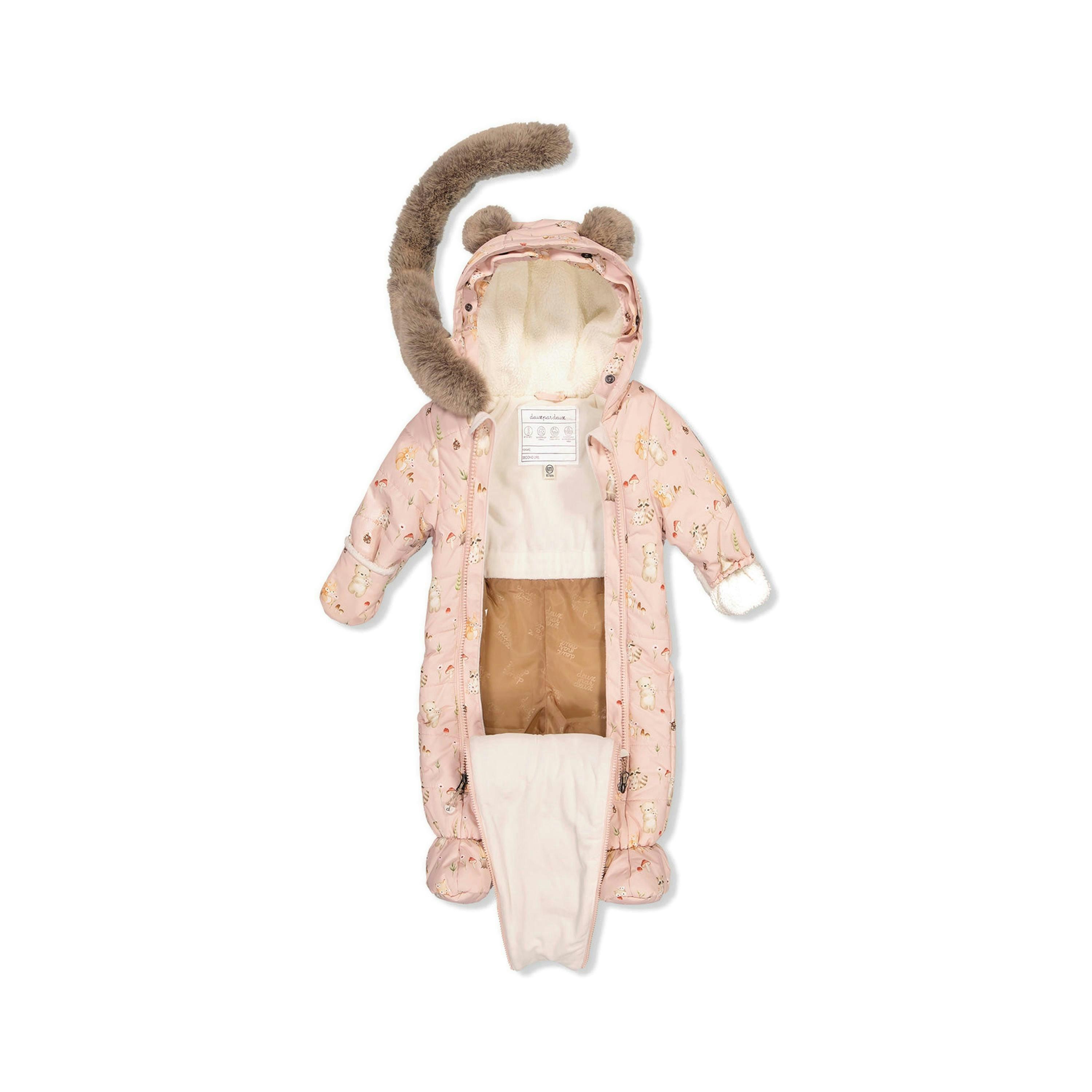 Baby One Piece Snowsuit Adapted For Car Seats Pink Animal Print , view 2 of 6
