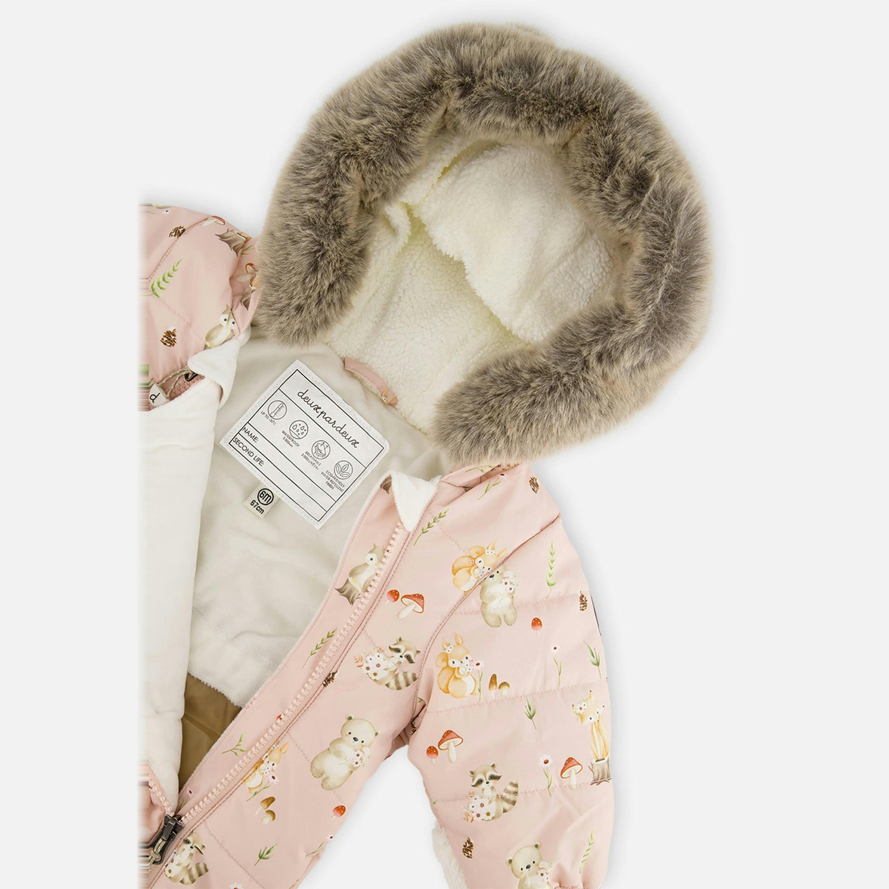 Baby One Piece Snowsuit Adapted For Car Seats Pink Animal Print , view 3 of 6