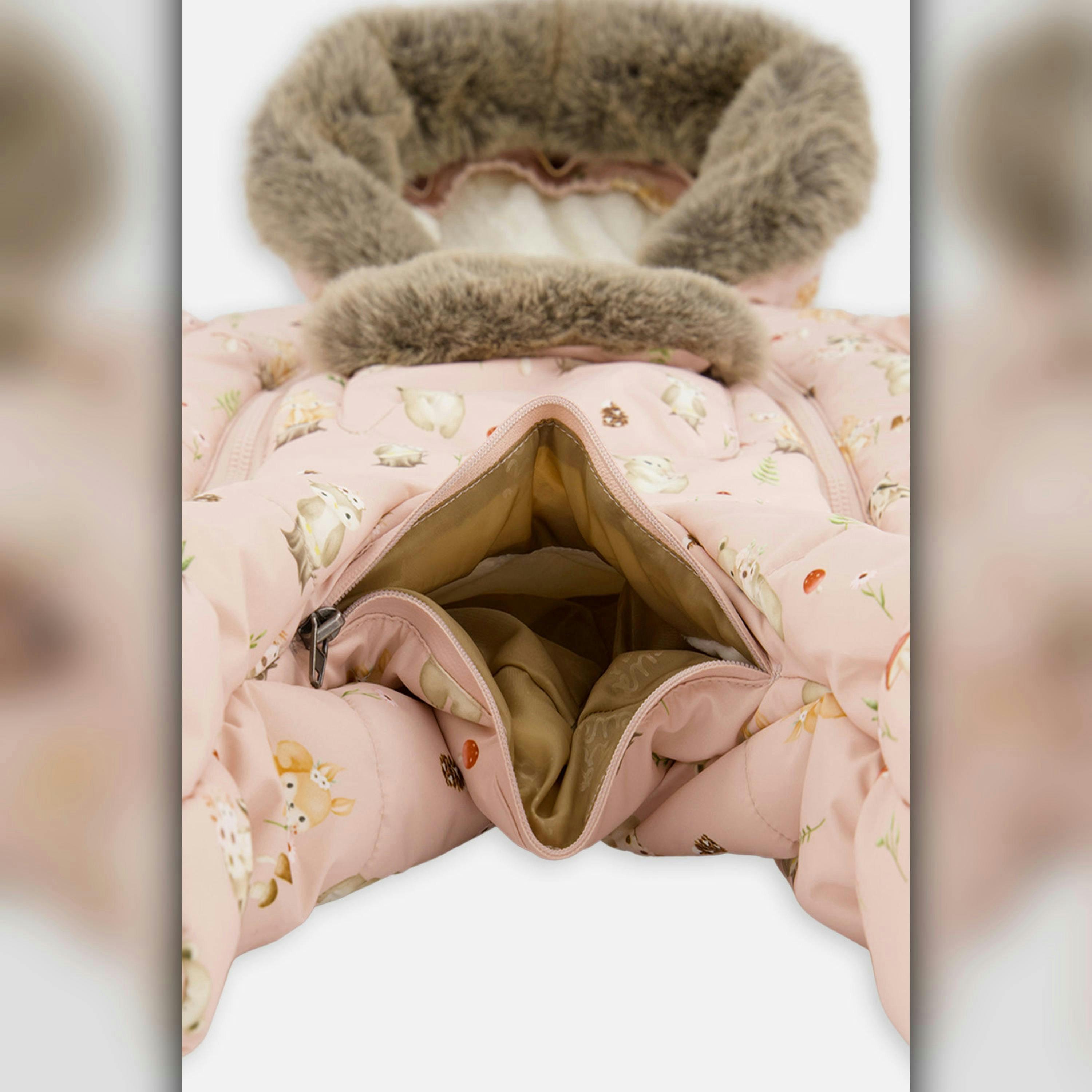 Baby One Piece Snowsuit Adapted For Car Seats Pink Animal Print , view 4 of 6