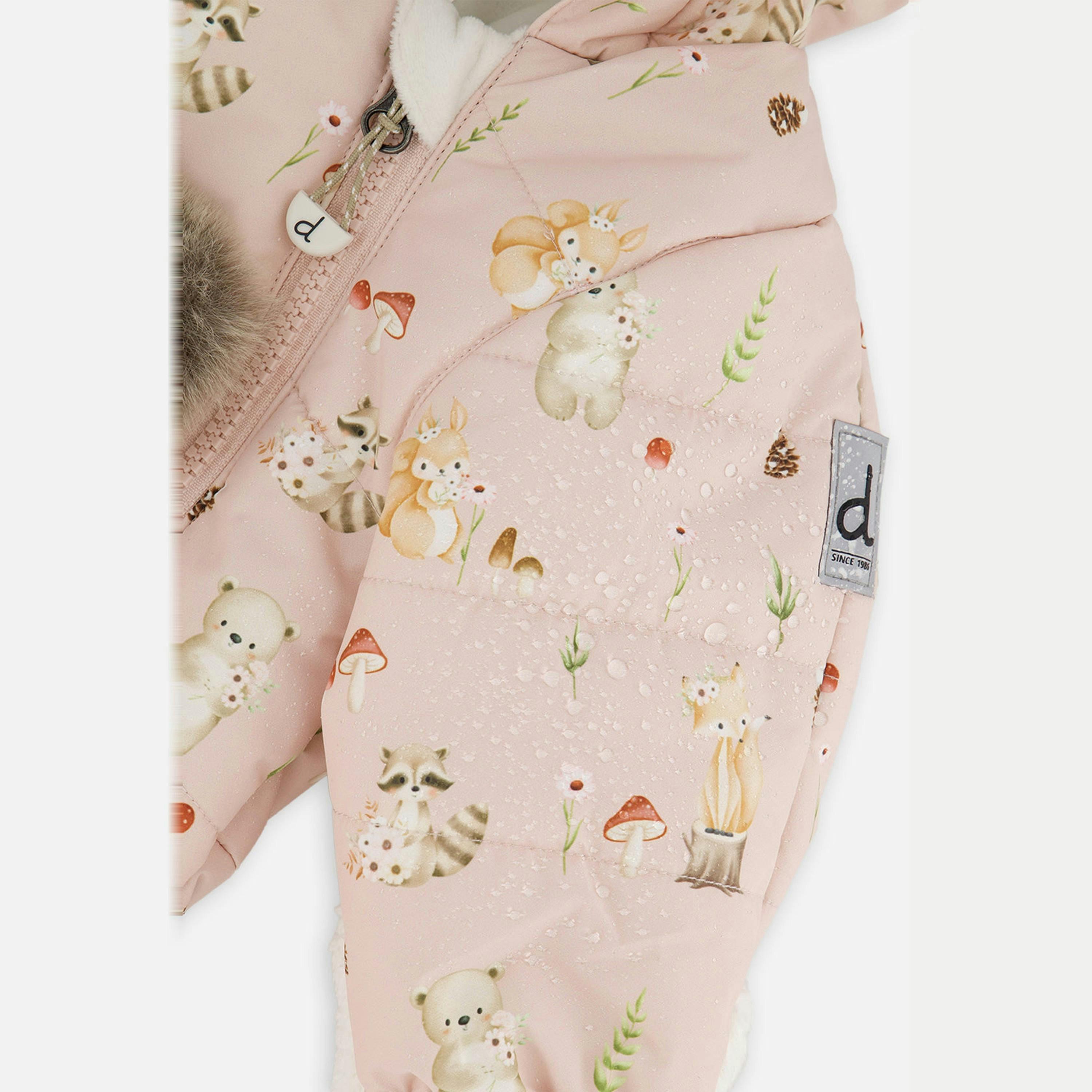 Baby One Piece Snowsuit Adapted For Car Seats Pink Animal Print , view 6 of 6