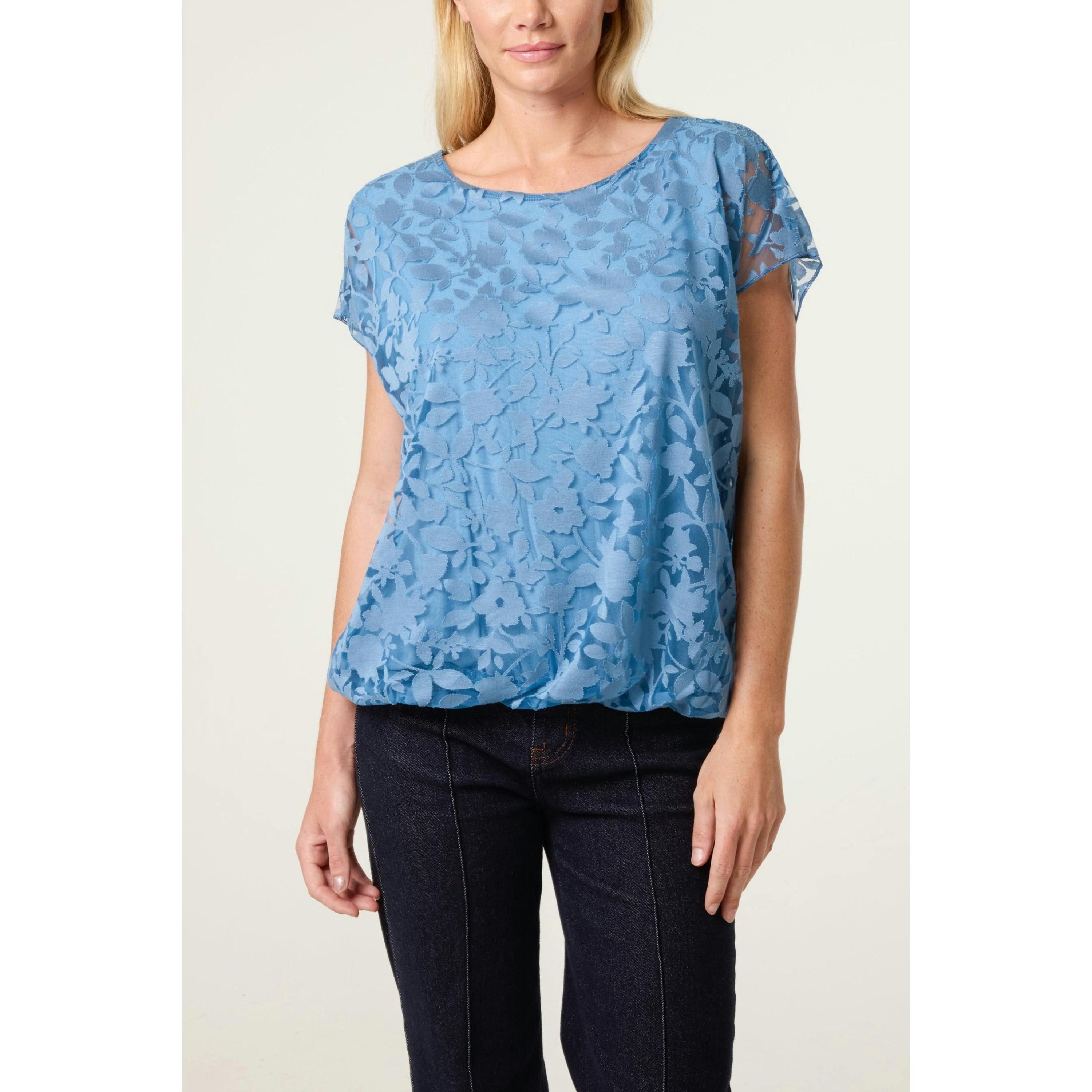 Blue Vanilla Floral Sheer Overlay Top  in Blue , view 1 of 4