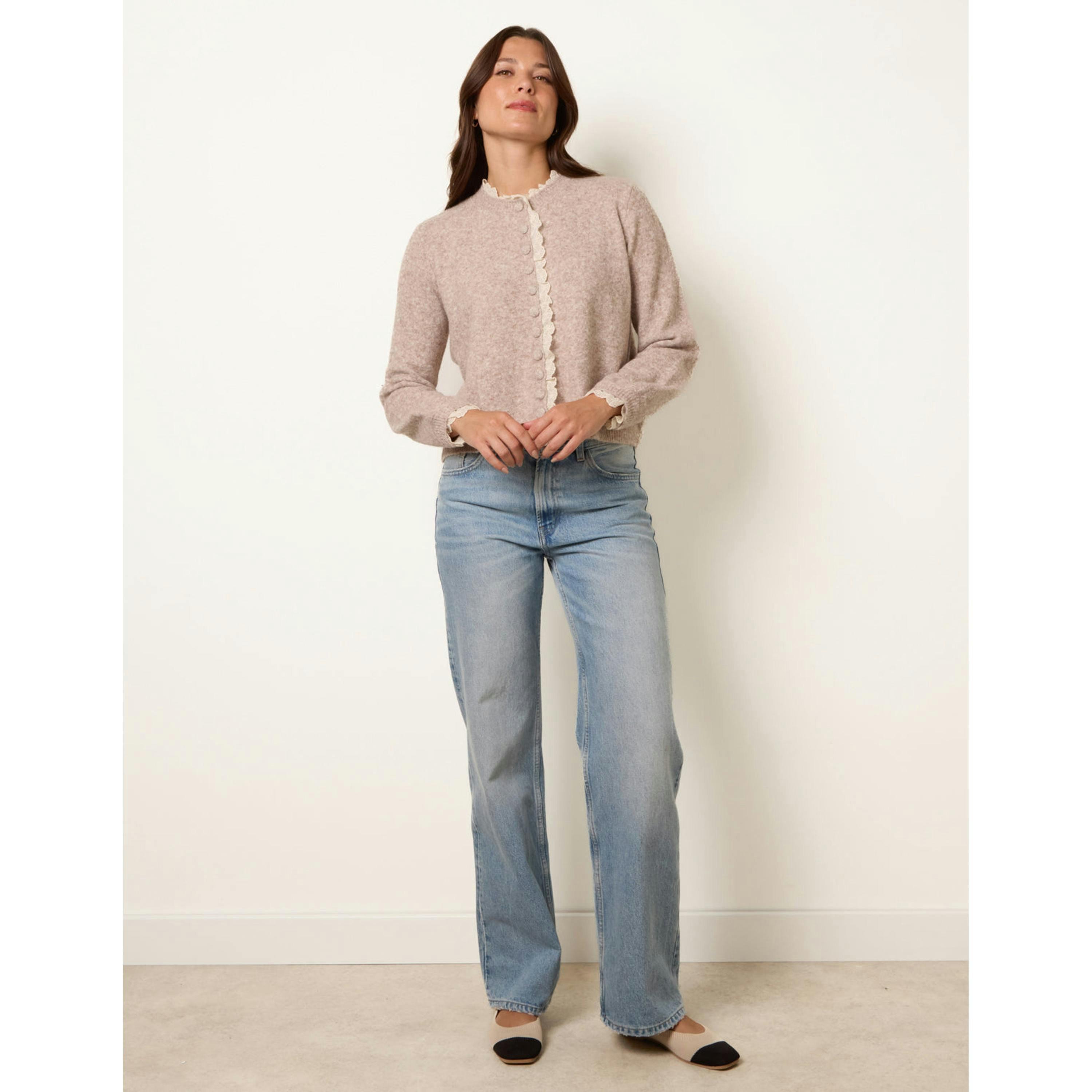 Blue Vanilla Lace Trimmed Cardigan  in Beige , view 1 of 4