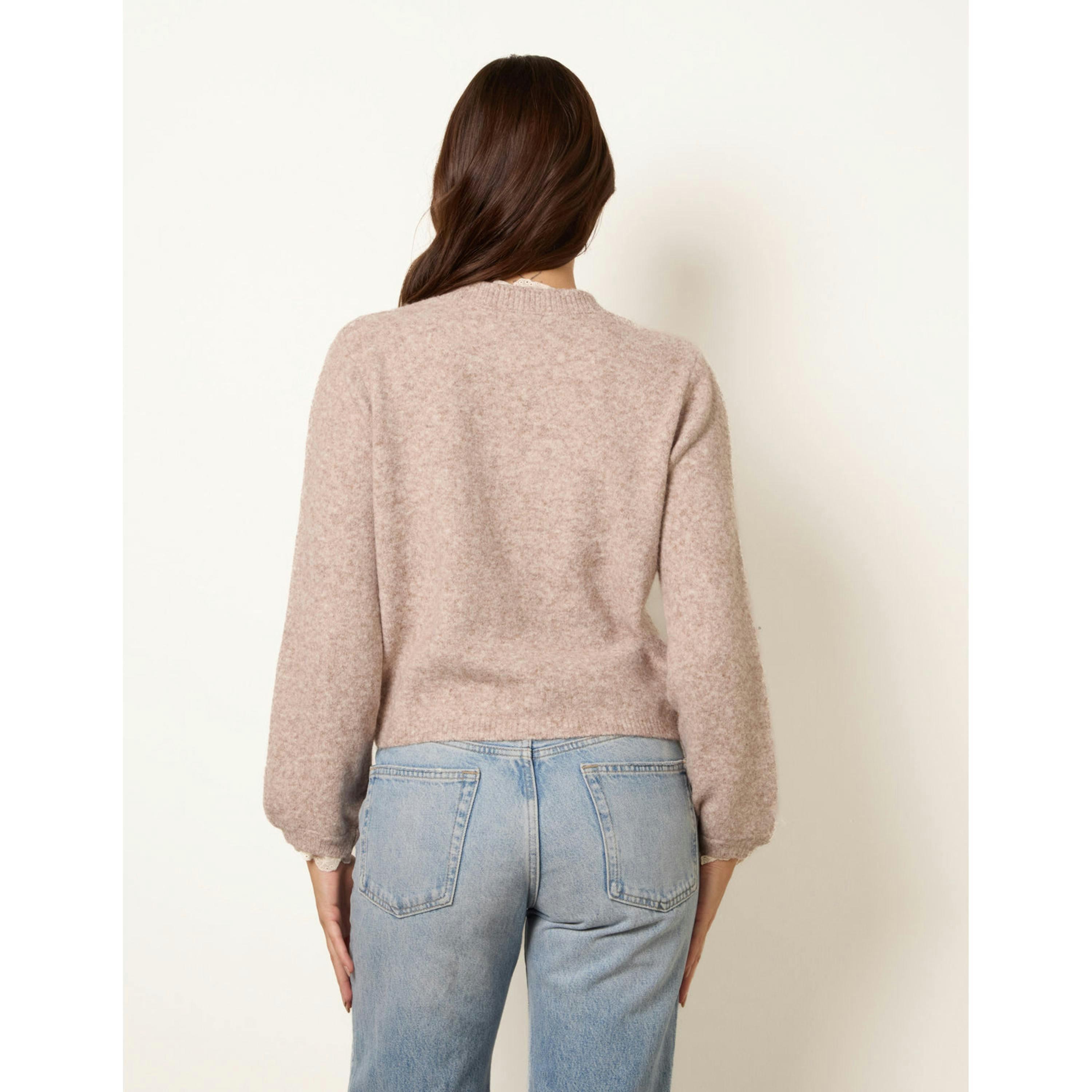 Blue Vanilla Lace Trimmed Cardigan  in Beige , view 2 of 4