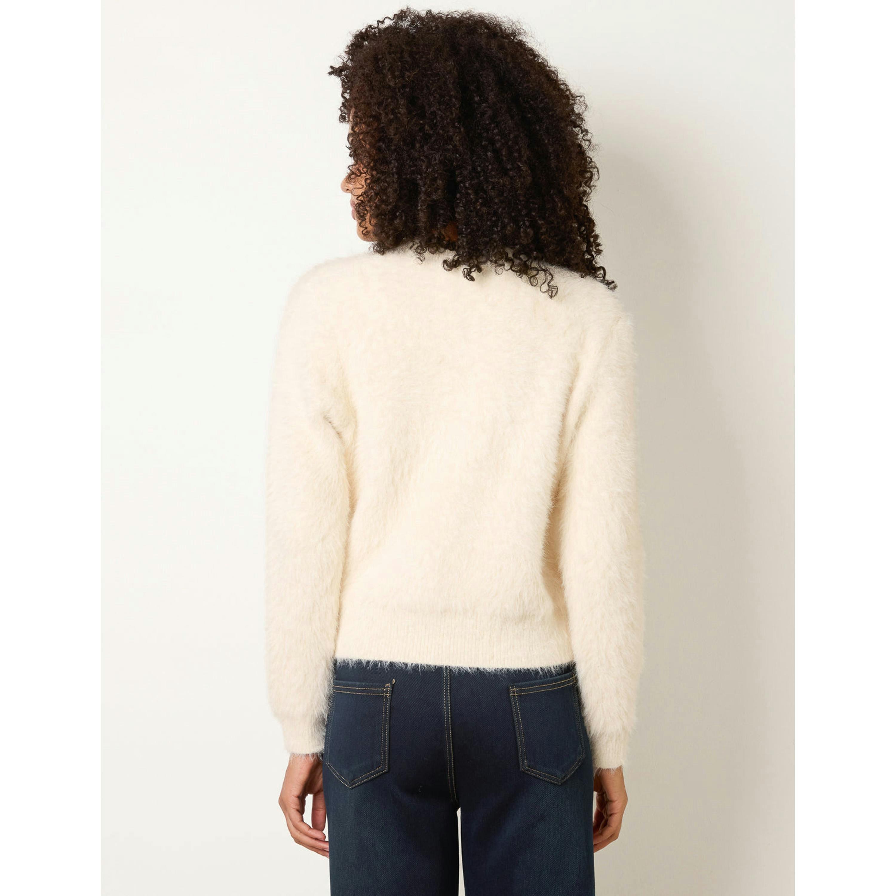 Blue Vanilla Soft Round Neck Cardigan  in Ivory , view 2 of 4