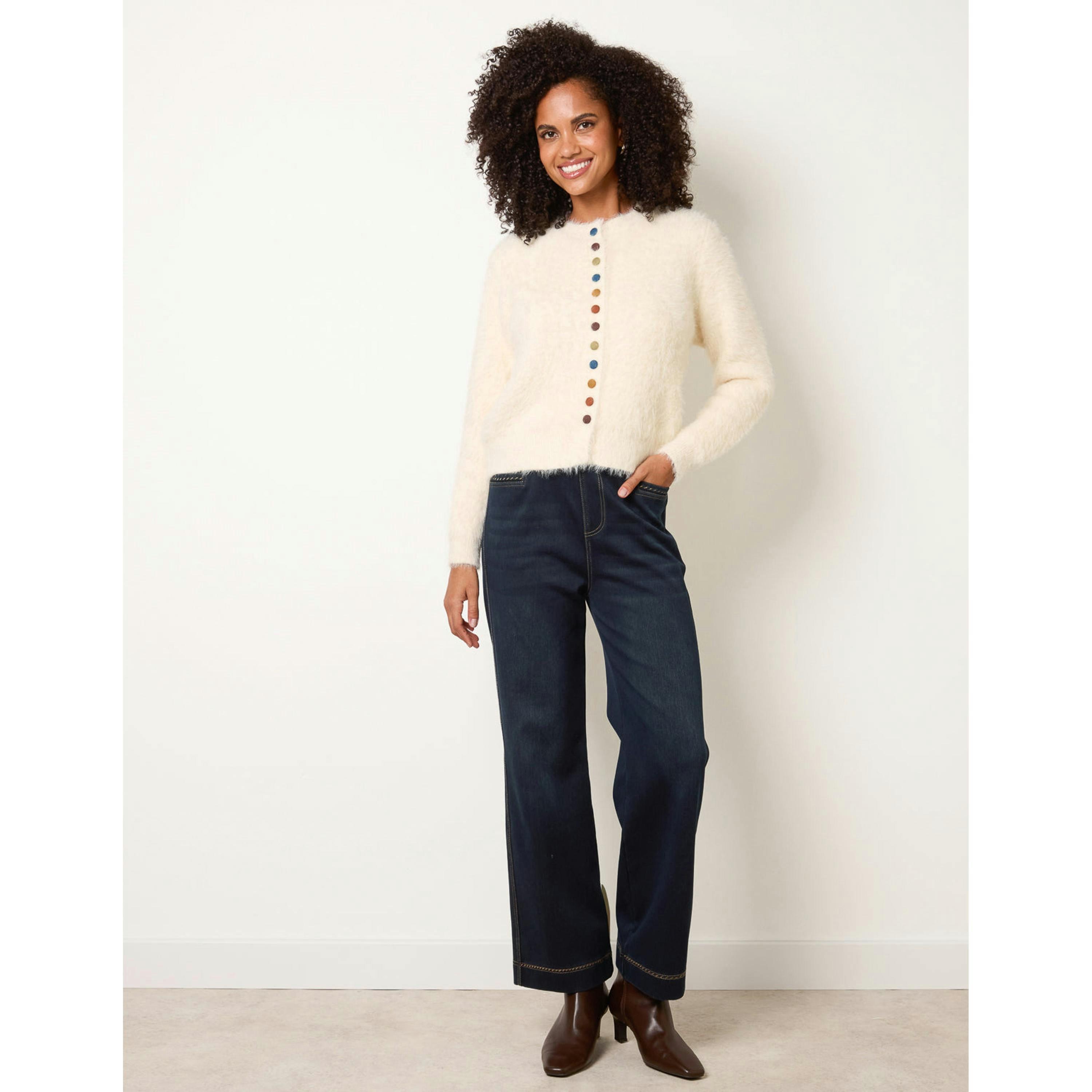 Blue Vanilla Soft Round Neck Cardigan  in Ivory , view 4 of 4