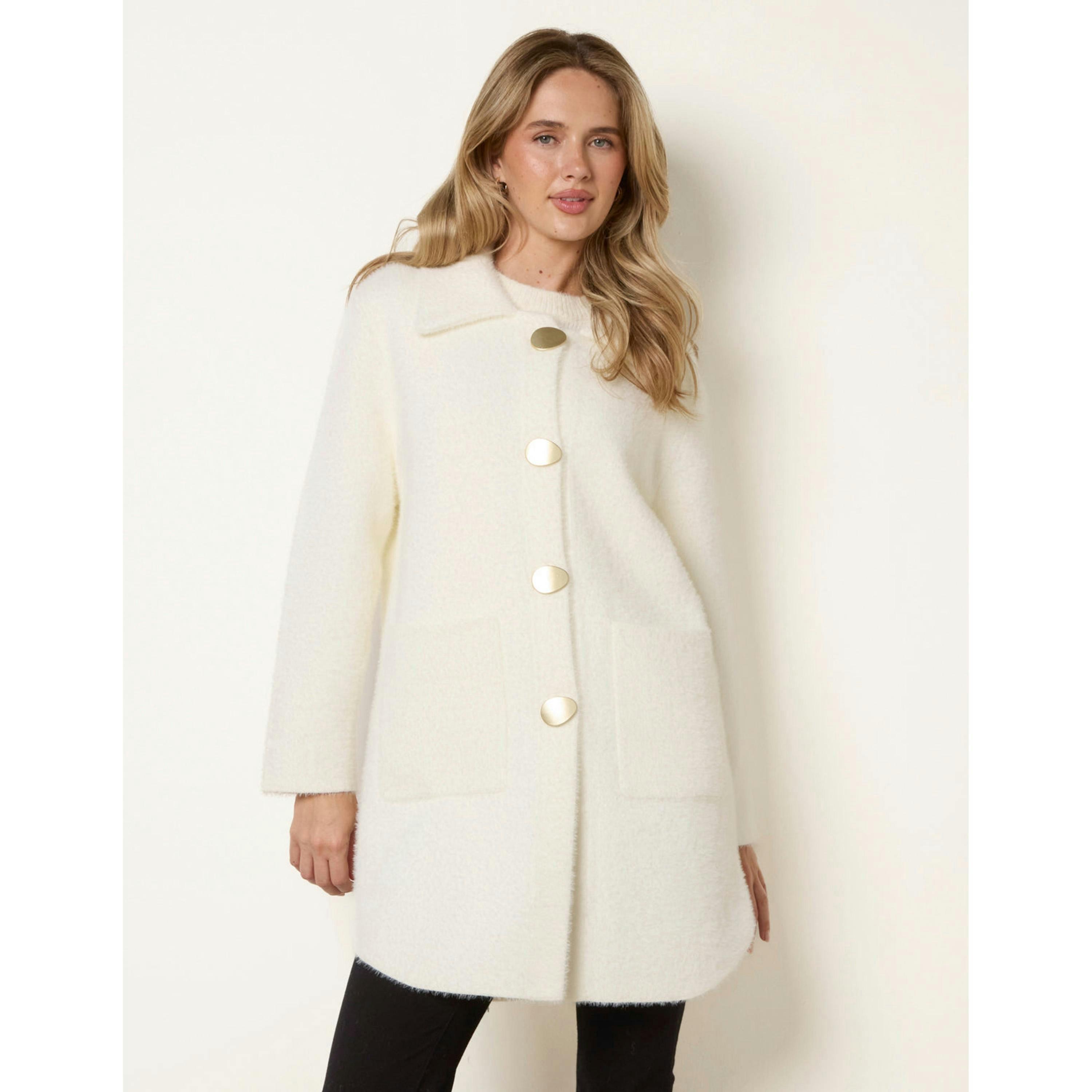 Blue Vanilla Overcoat With Classic Collar  in Ivory , view 1 of 4