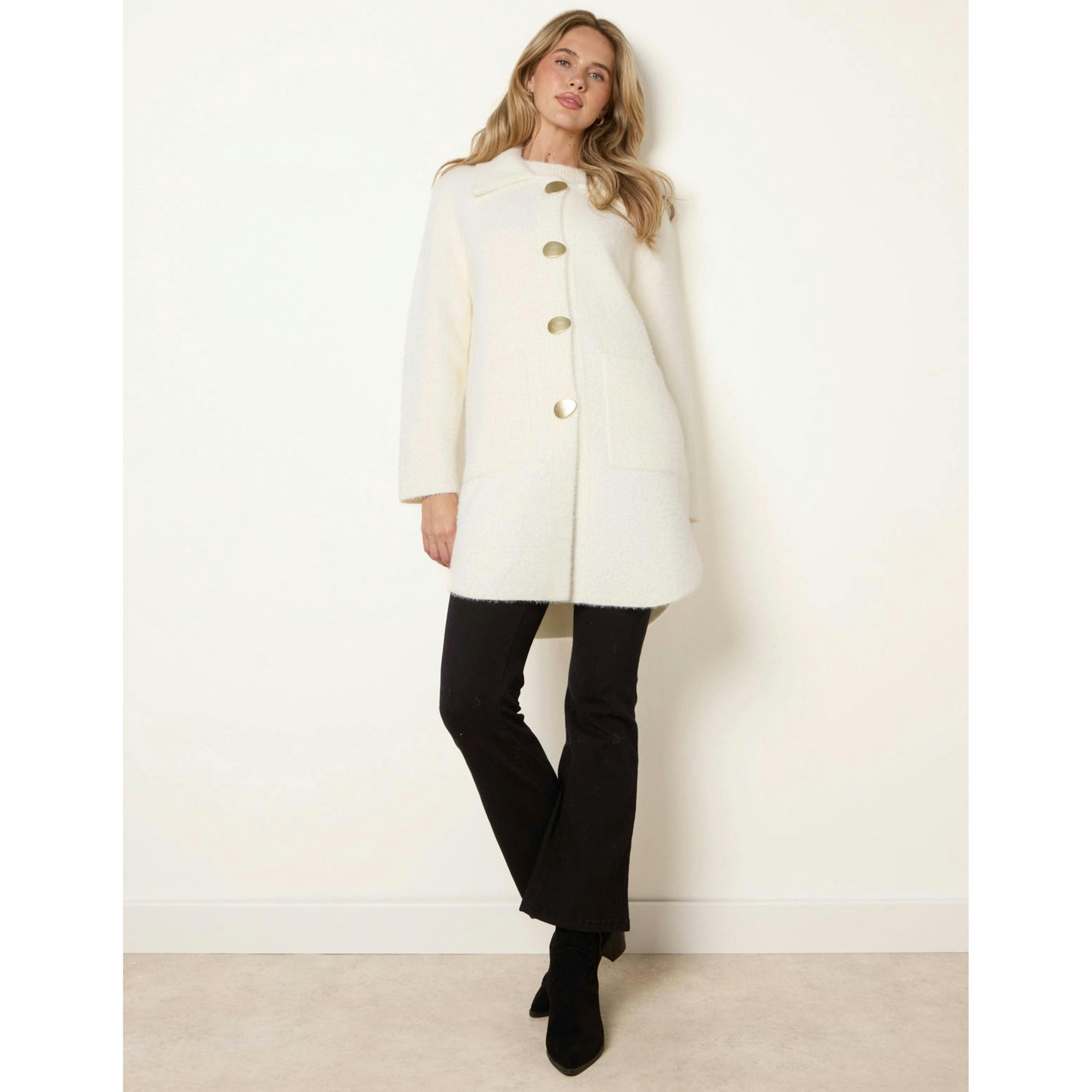 Blue Vanilla Overcoat With Classic Collar  in Ivory , view 3 of 4