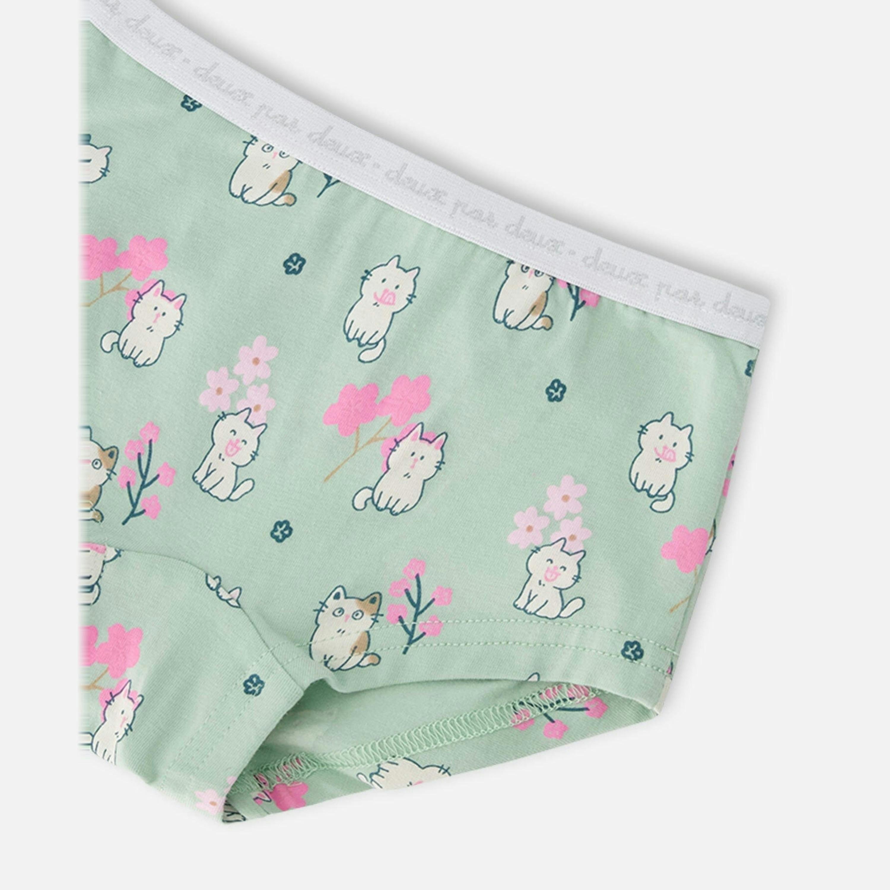 Organic Cotton Boyshort Panty Green Kitten Print , view 2 of 2