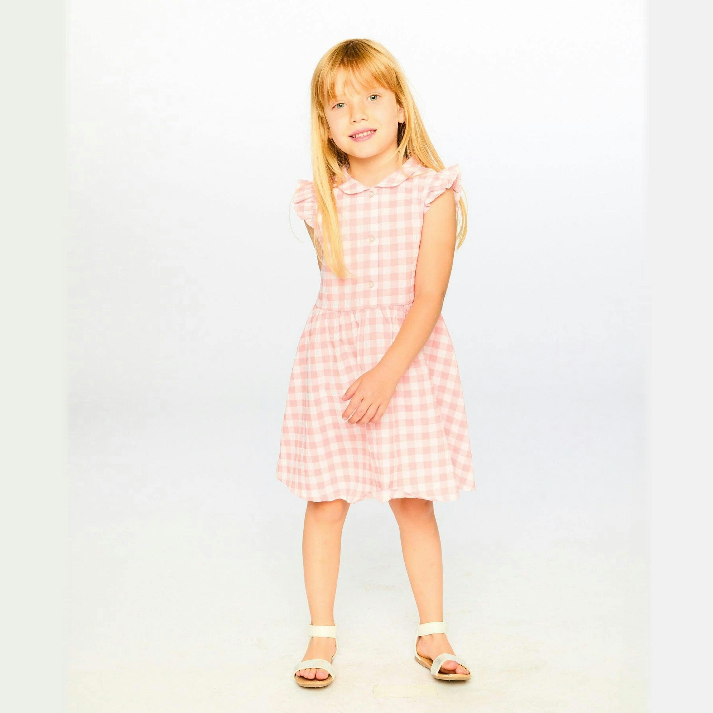 Sleeveless Button Down Dress Pink Gingham , view 2 of 3