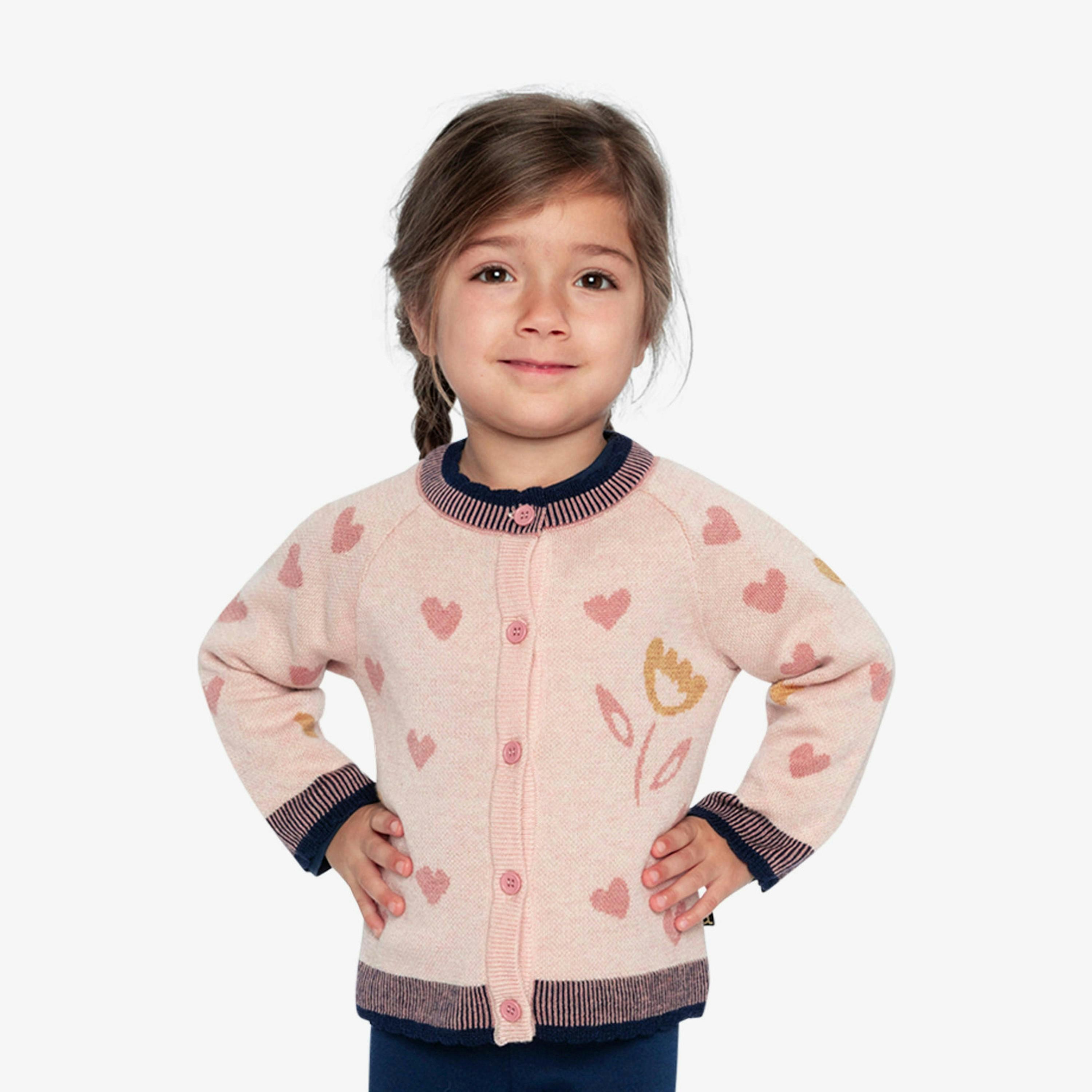 Knitted Jacquard Cardigan Pale Dusty Pink And Navy , view 3 of 6