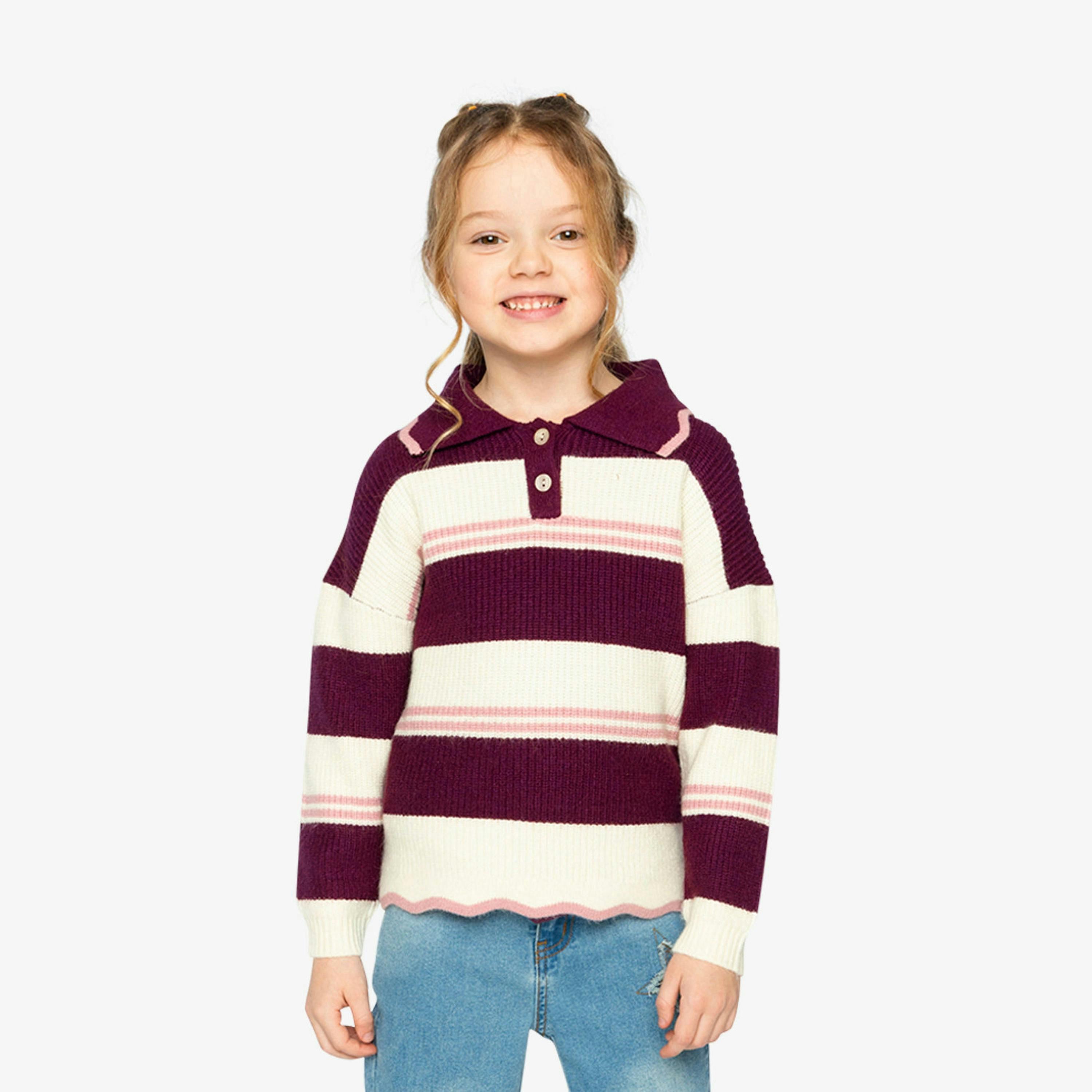 Scalloped Collar Sweater Red And White Stripes , view 2 of 6