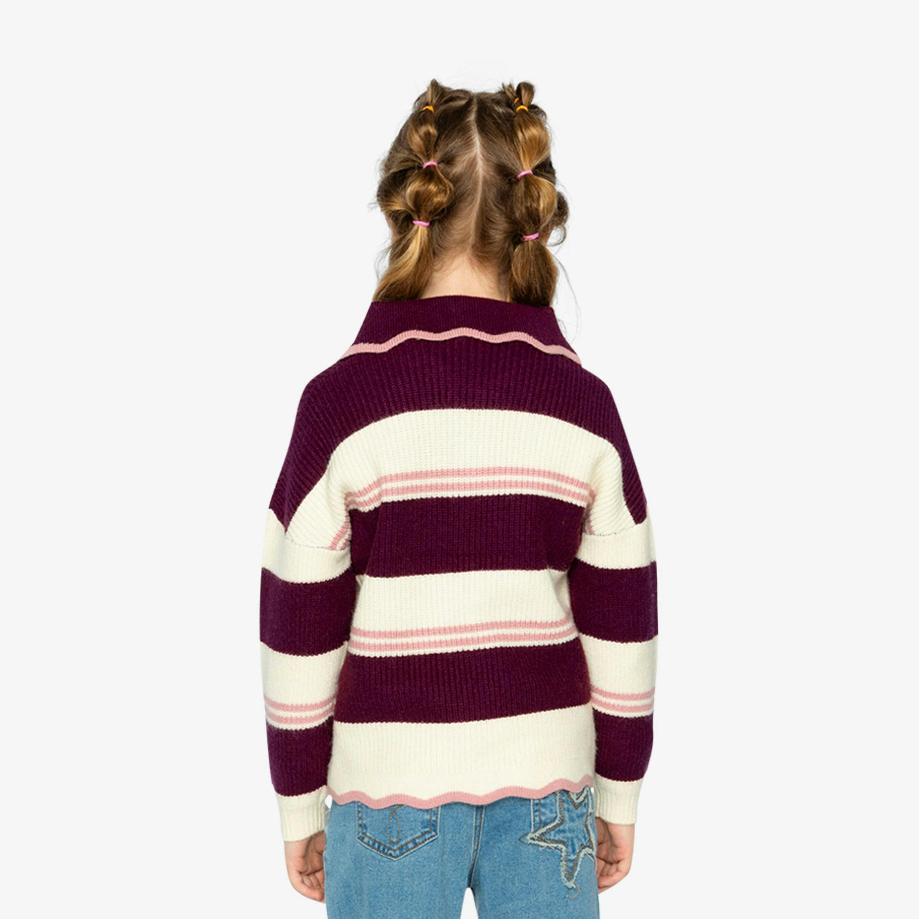 Scalloped Collar Sweater Red And White Stripes , view 4 of 6