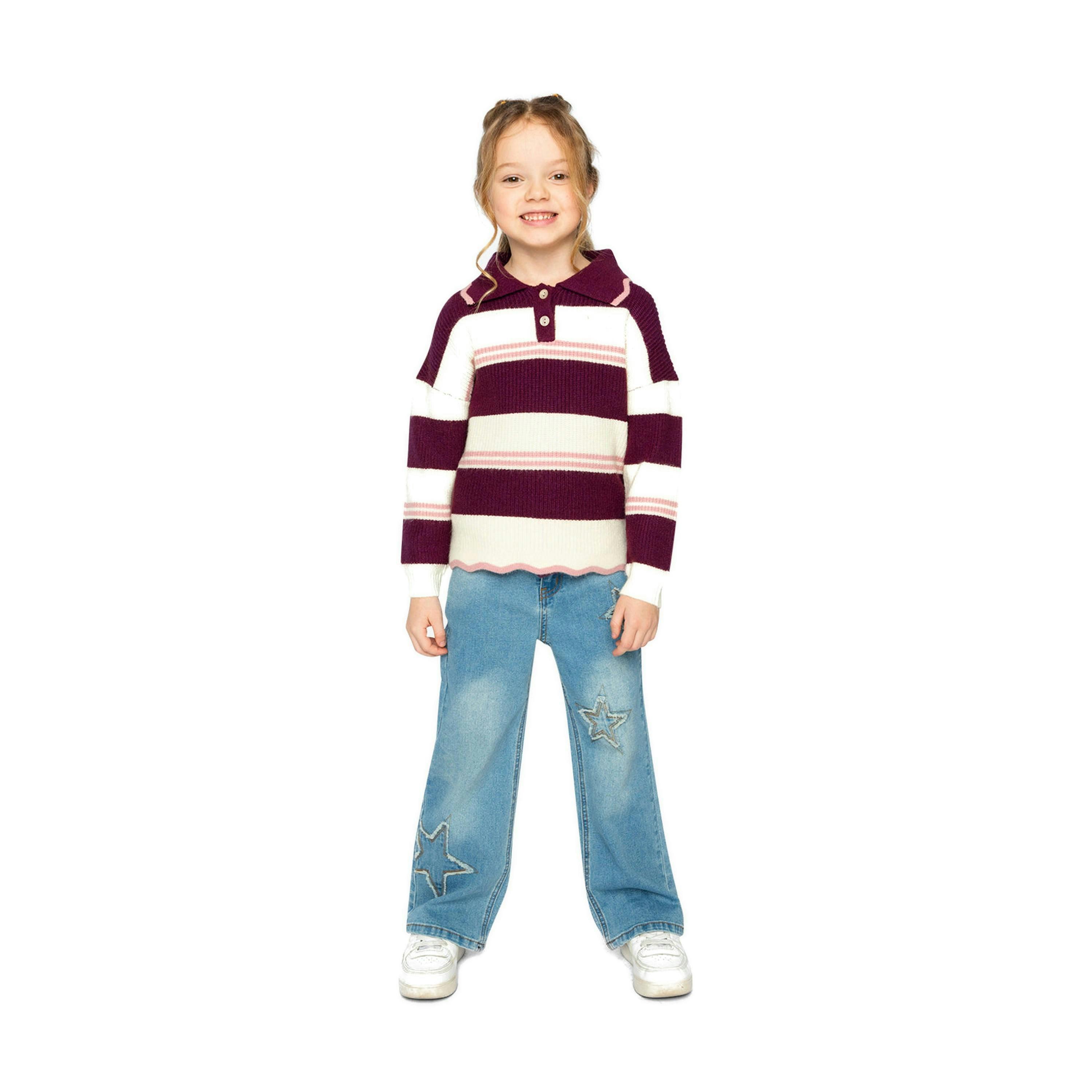 Scalloped Collar Sweater Red And White Stripes , view 5 of 6