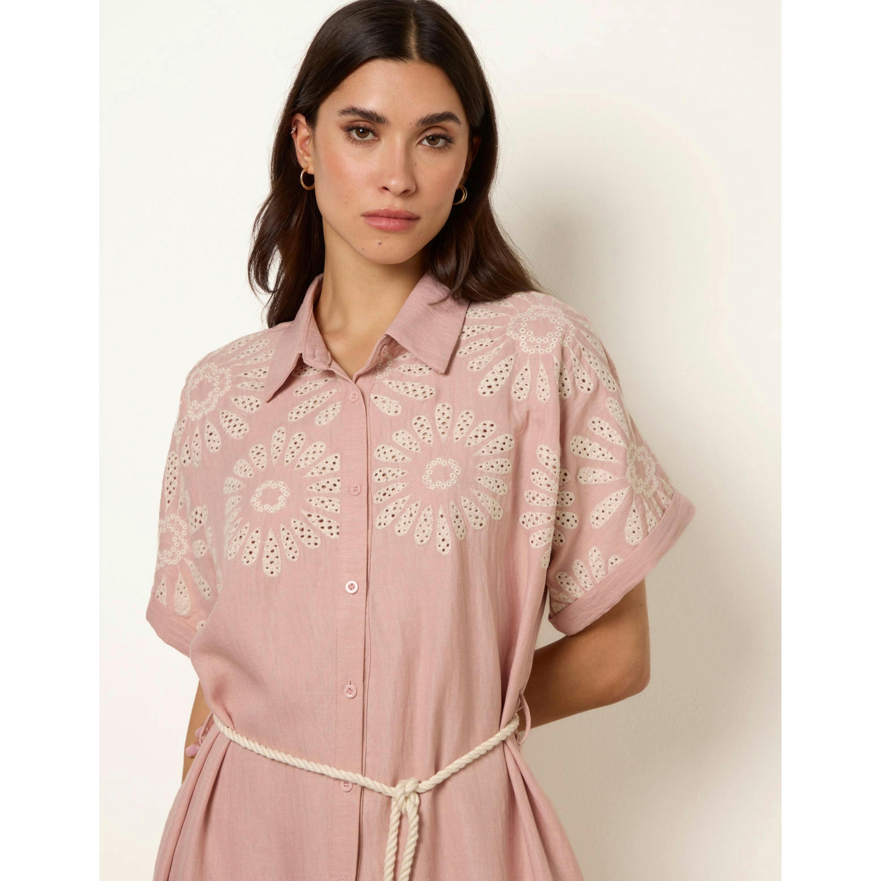Blue Vanilla Floral Cutwork Embroidery Dress  in Pink , view 3 of 4