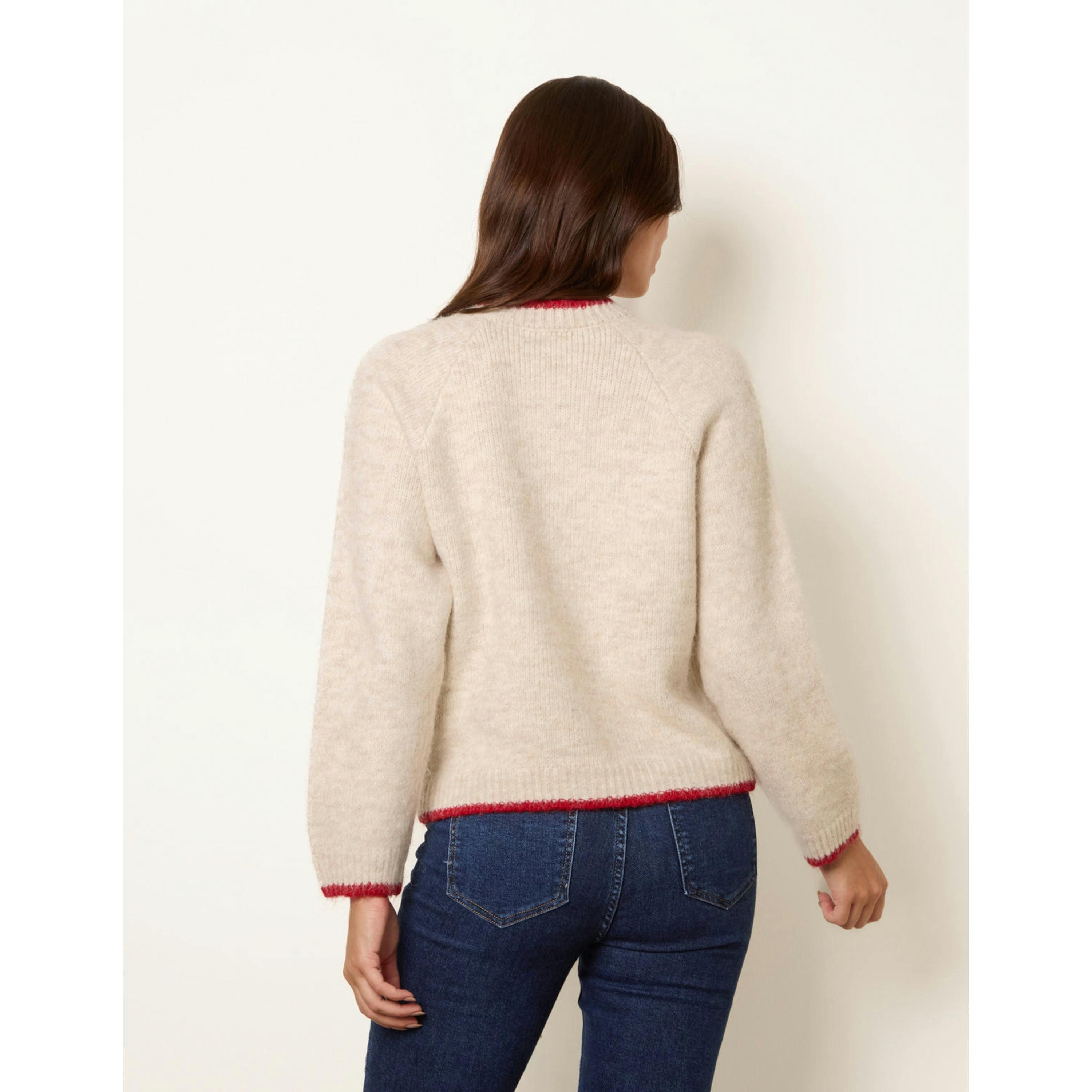 Blue Vanilla Contrast Trim Heart Button Cardigan  in Beige , view 2 of 4