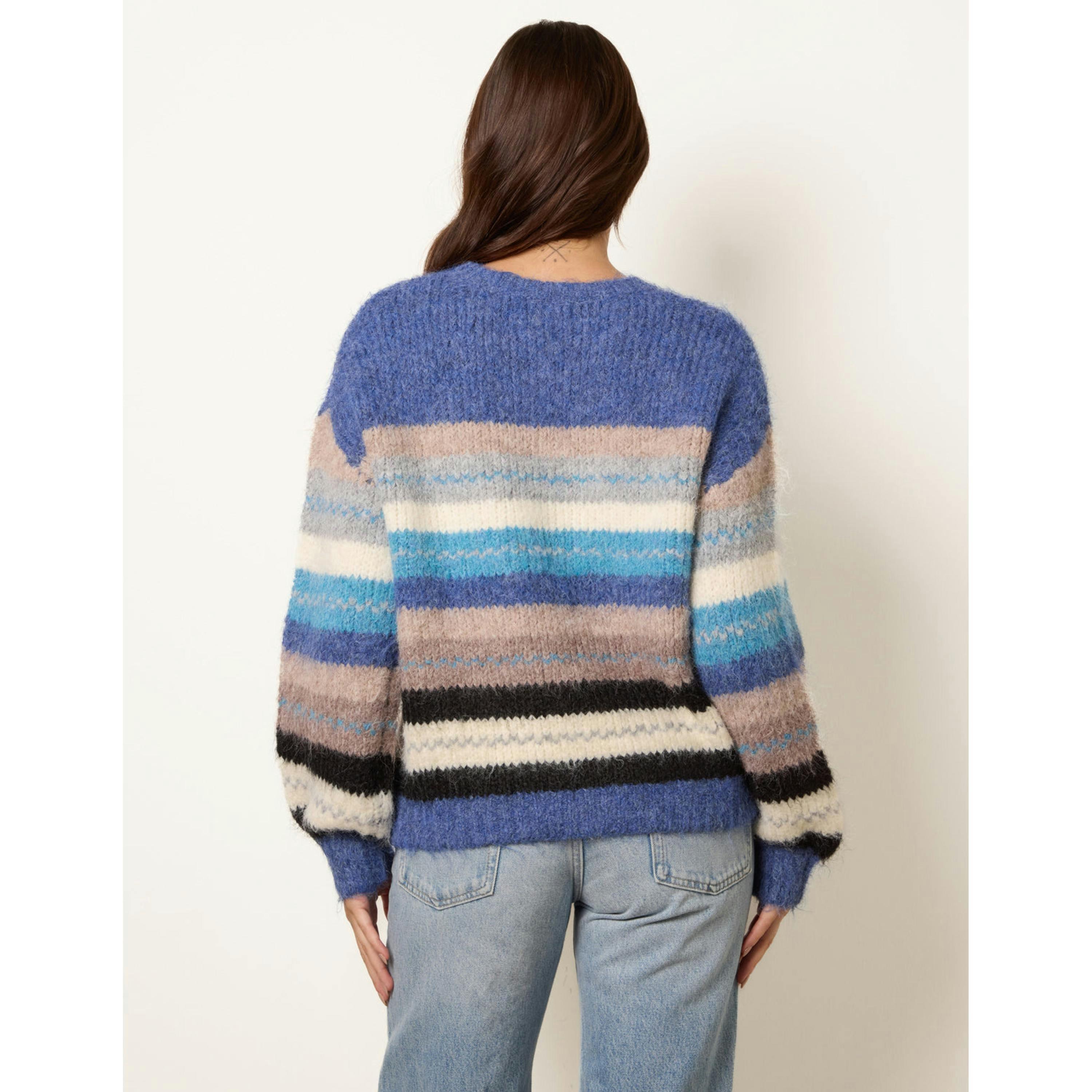 Blue Vanilla Striped Round Neck Knit Jumper  in Blue , view 2 of 4